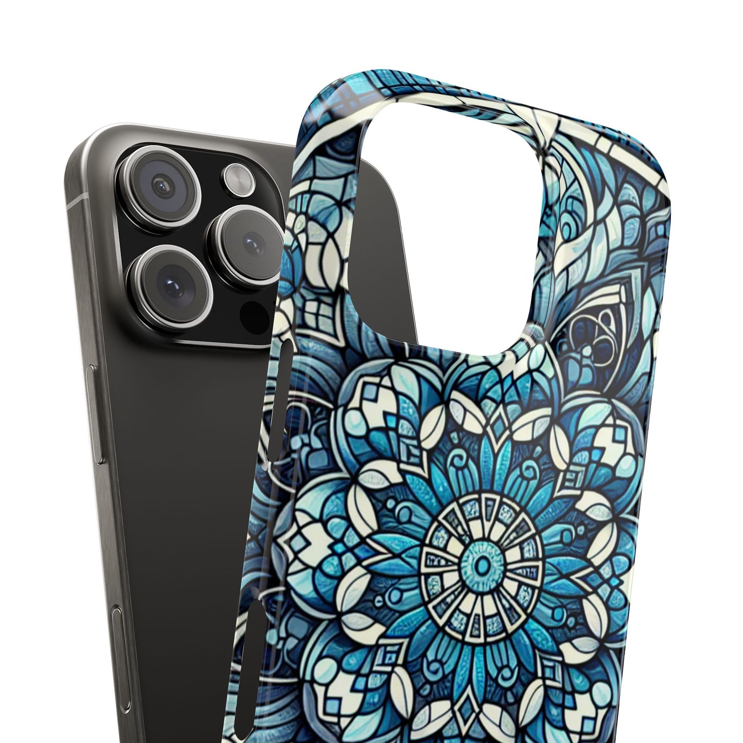 Decorative Slim Phone Case - Blue Mandala Design, Gift for Her, Phone Accessories, Boho Style, Unique Cell Phone Cover, Trendy Tech