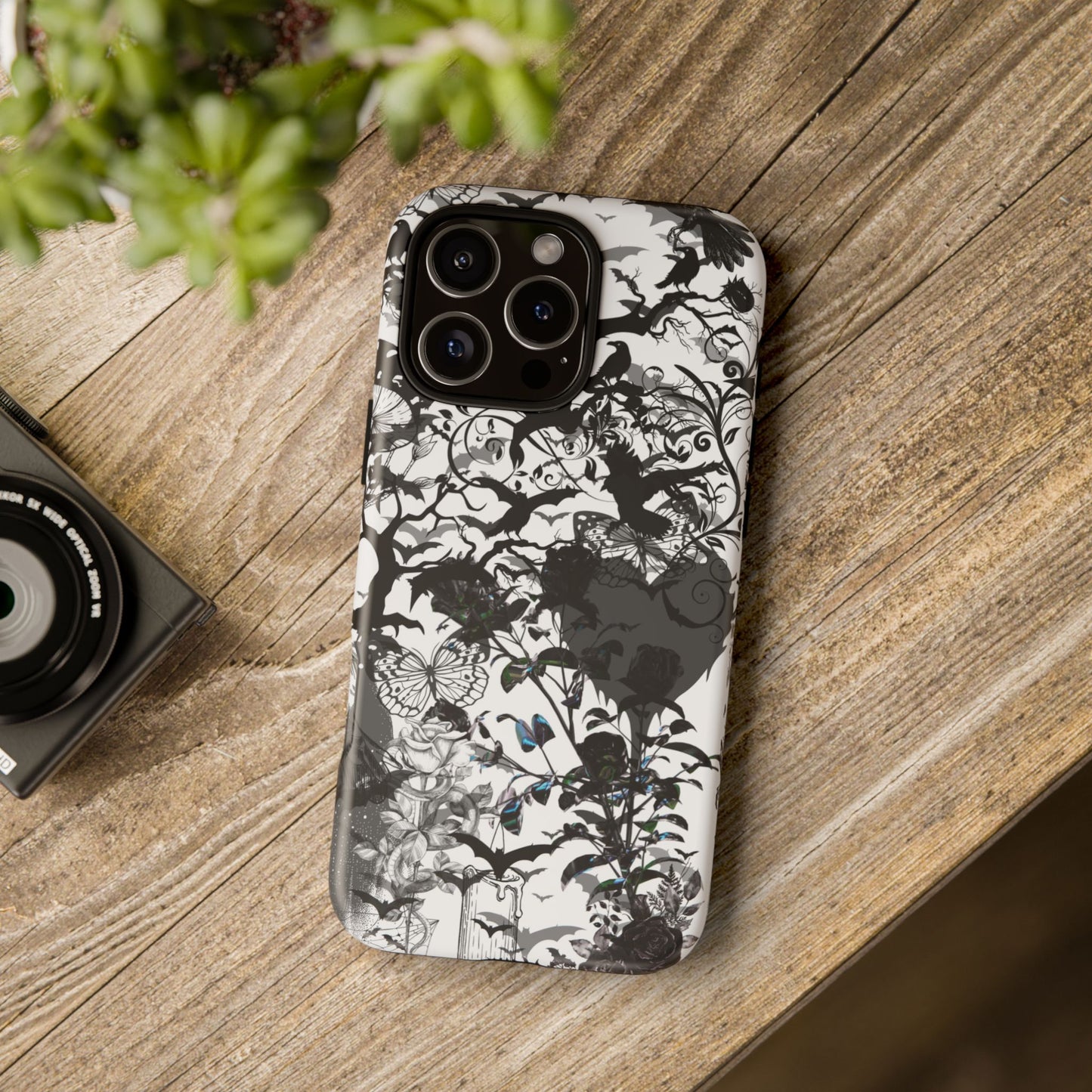 Gothic Fairycore Phone Case, Bats Raven Butterfly & Dark Floral Design Phone Cover for iPhone, Samsung, Pixel, Witchy Spooky Goth Aesthetic