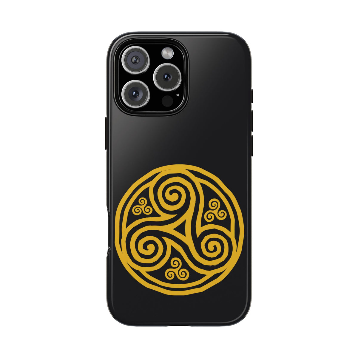 Gold Triskelion Medallion Tough Phone Case Celtic Spiral Irish Symbol Black Compatible with iPhone 17 16 15 14 13 Galaxy Google