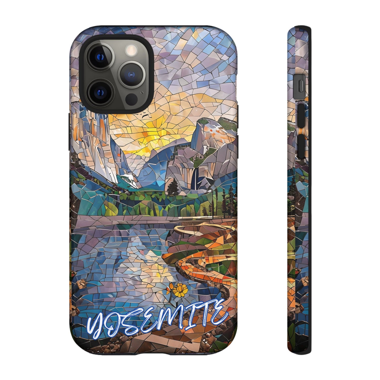 Yosemite Mosaic Tough Phone Case - Mountain Nature Art, Scenic Forest Aesthetic, Compatible with iPhone, Galaxy, and Google Phones