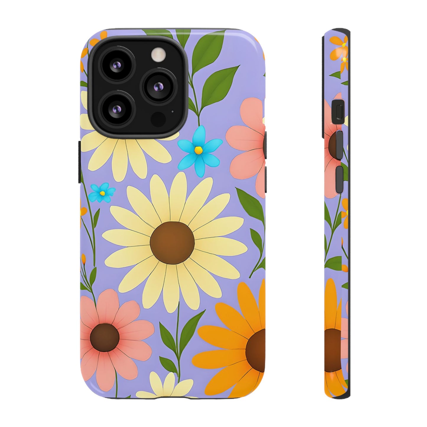 Minimal Daisy Flower Tough Phone Case - Retro Coquette Floral Print, Cute Soft Aesthetic, Compatible with iPhone, Galaxy, and Google Phones