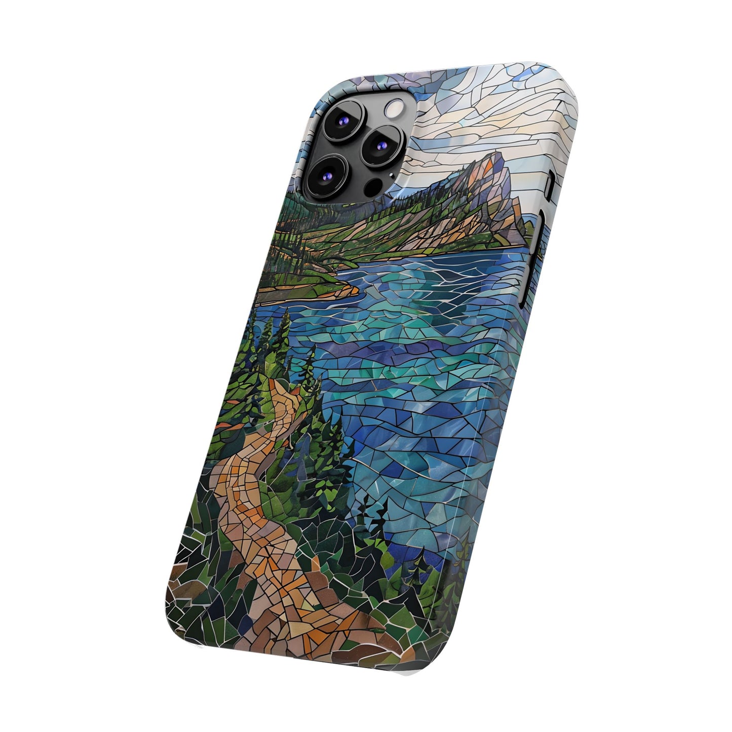 Isle Royale Mosaic Slim Phone Case, Remote Island Wilderness Art, Great Lakes Nature Aesthetic, Eco-Friendly Phone Accessory