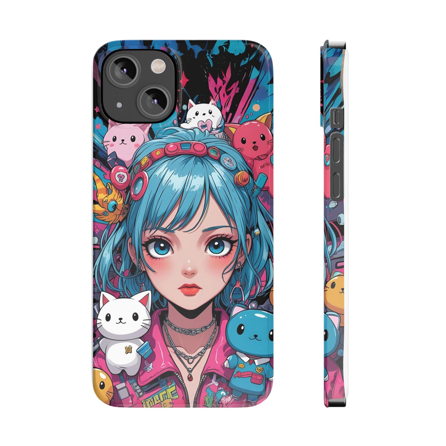Y2K Anime Girl Slim Phone Case - Cute Maximalist Aesthetic, Kawaii Vaporwave Style, Pop Culture Lovers and Special Occasions