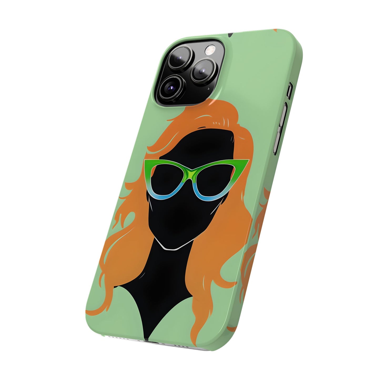 Ginger Woman Slim Phone Case, Irish Green Sunglasses Portrait, St Patricks Day Redhead Art Cover Compatible with iPhone