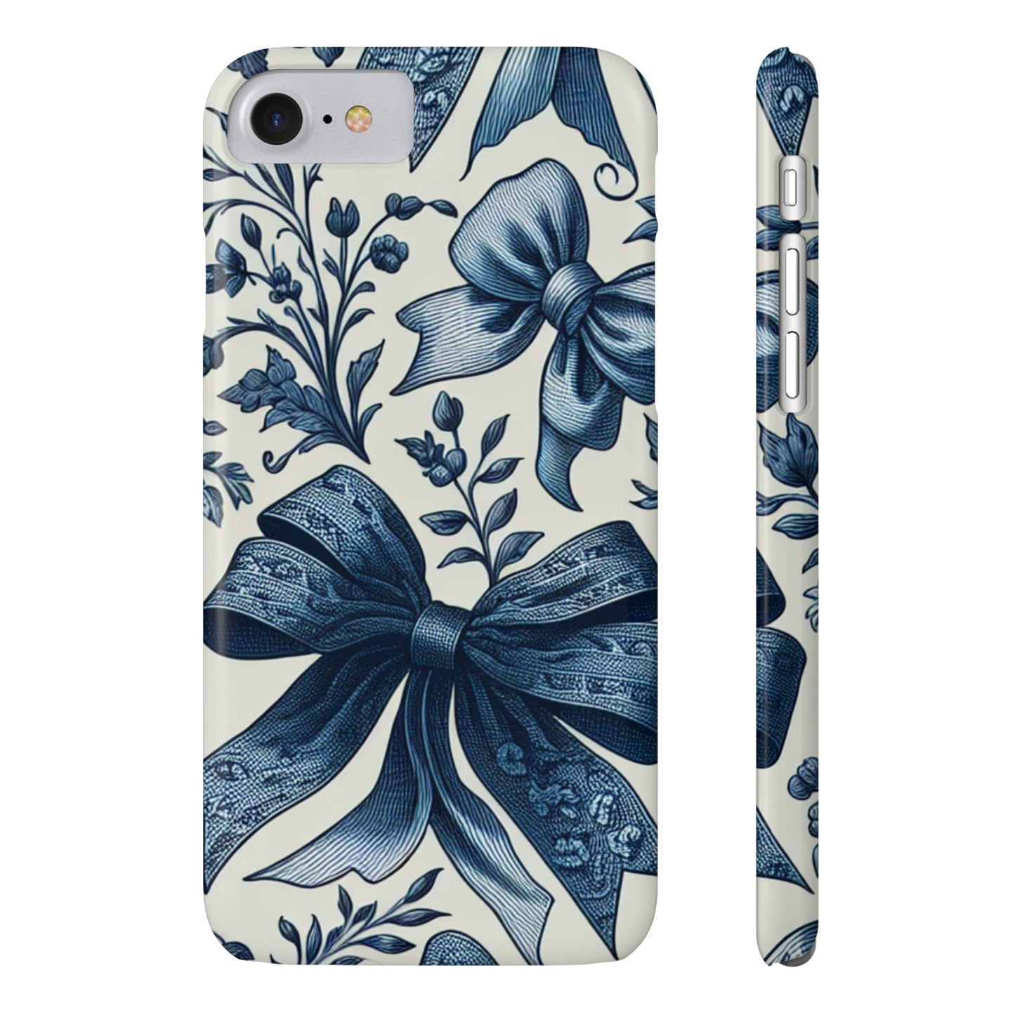 Elegant Floral Bow Slim Phone Case, Blue Flower Phone Cover, Gift for Her, Stylish Tech Accessory, Wedding Gift, Floral Design