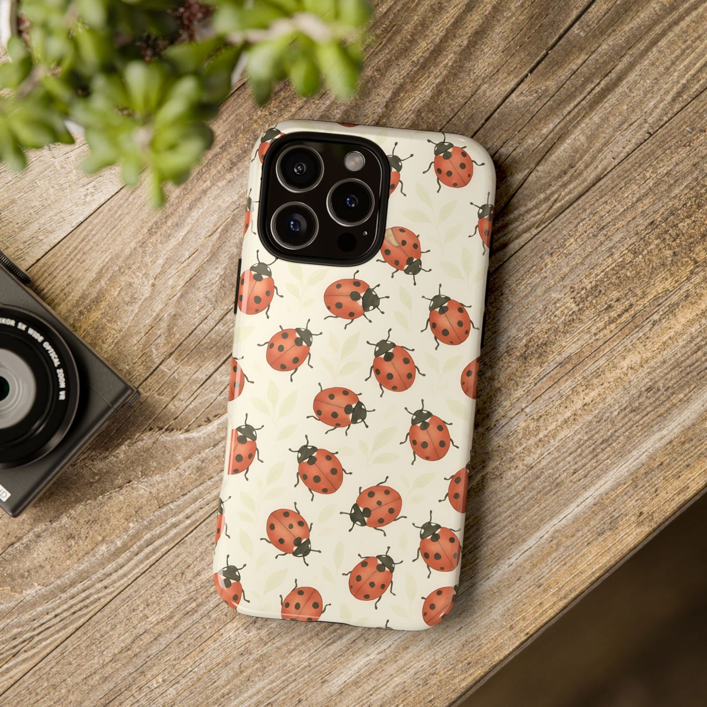 Ladybug Tough Phone Case - Cute Insect Aesthetic, Nature-Inspired Pattern Art, Compatible with iPhone, Galaxy, and Google Phones