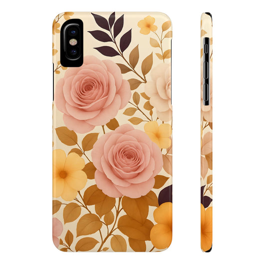 Blush Rose Floral Phone Case, Warm Fall Aesthetic Slim Phone Case for Women, Romantic Cottagecore Case, Compatible with iPhone, Galaxy