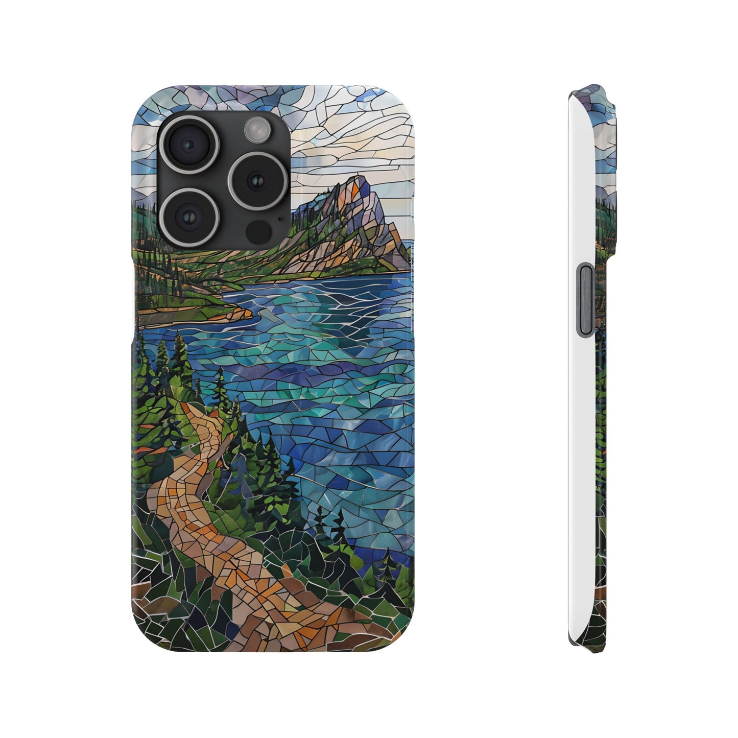 Isle Royale Mosaic Slim Phone Case, Remote Island Wilderness Art, Great Lakes Nature Aesthetic, Eco-Friendly Phone Accessory