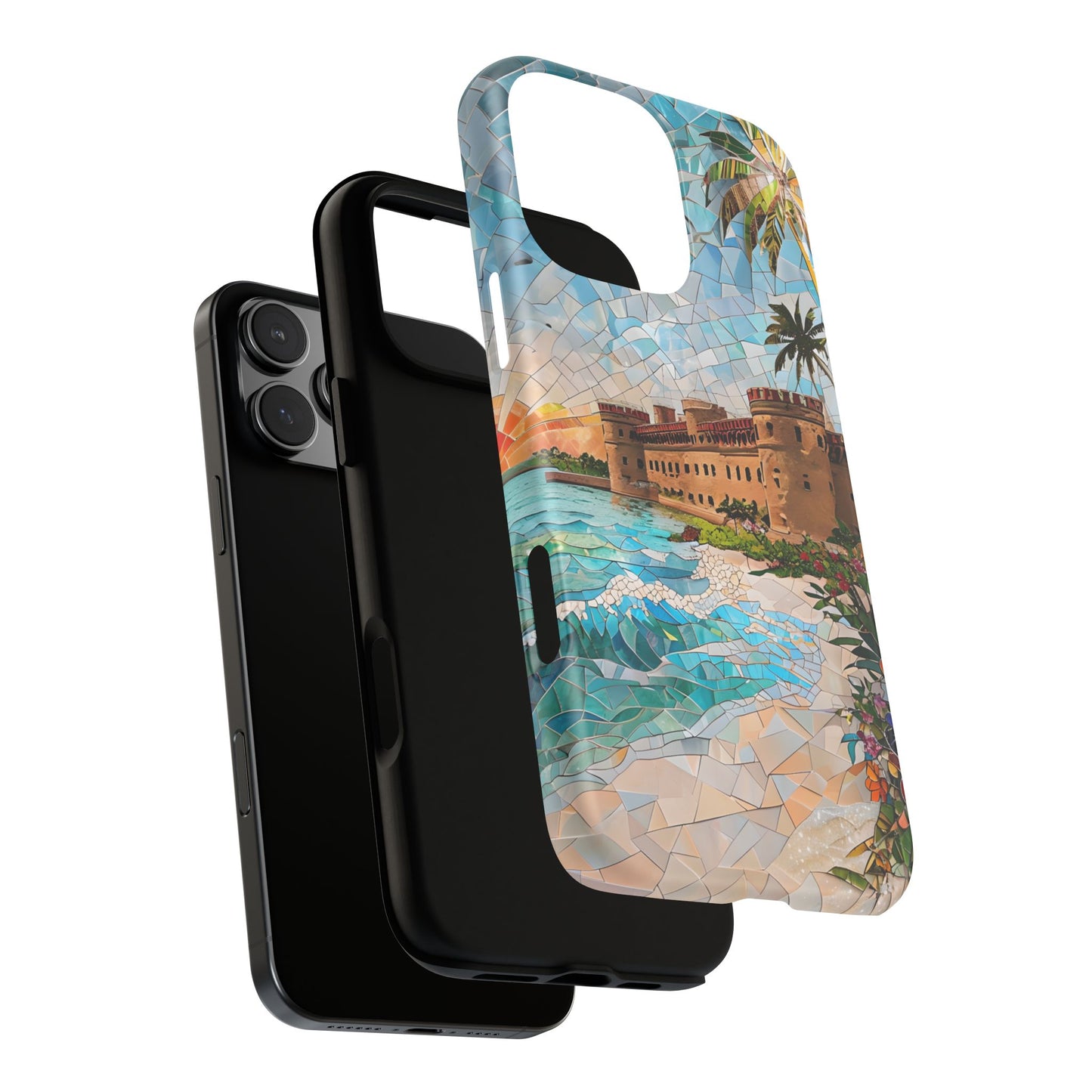 Dry Tortugas Mosaic Tough Phone Case - Tropical Island Art, Coastal Nature Aesthetic, Compatible with iPhone, Galaxy, and Google Phones