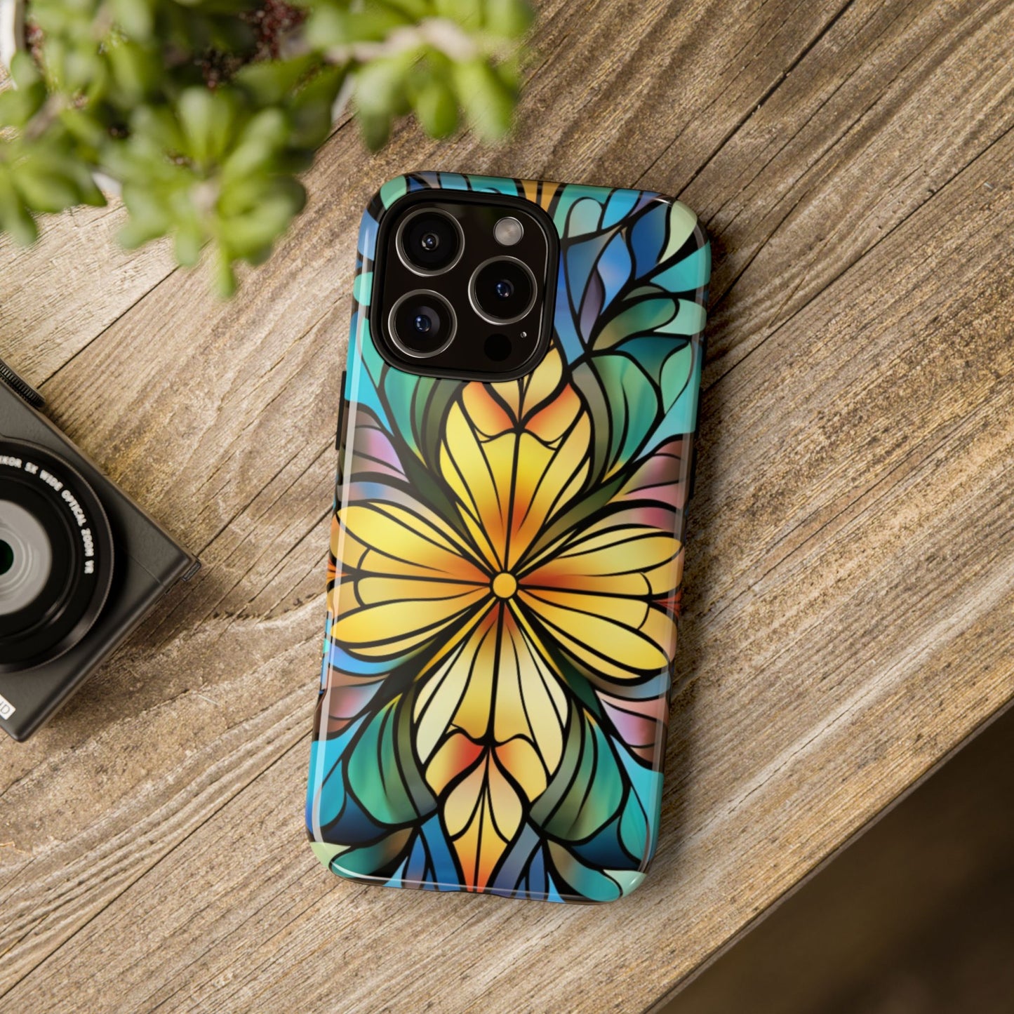 Stained Glass Sunshine Floral Phone Case, Tough Protective Gift for Women - fits iPhone 16 Pro Max Plus 15 14 13 12 11 X Samsung, Pixel