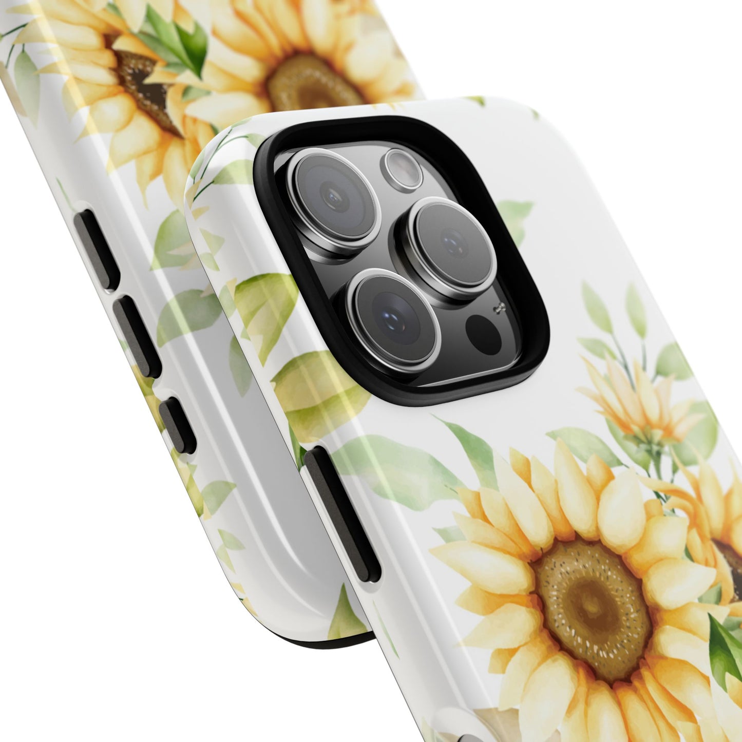 Sunflower Floral Tough Phone Case - Watercolor Botanical Art, Bright Nature Aesthetic, Compatible with iPhone, Galaxy, and Google Phones