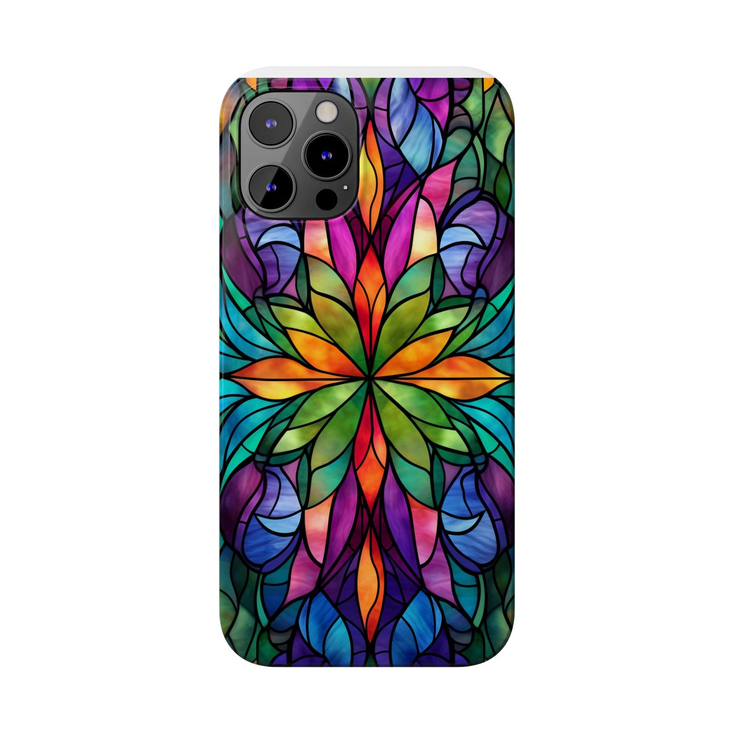 Vibrant Floral Slim Phone Cases, Colorful Cell Phone Cover, Stained Glass Design, Unique Gift for Her, Artistic Accessories, Phone Case