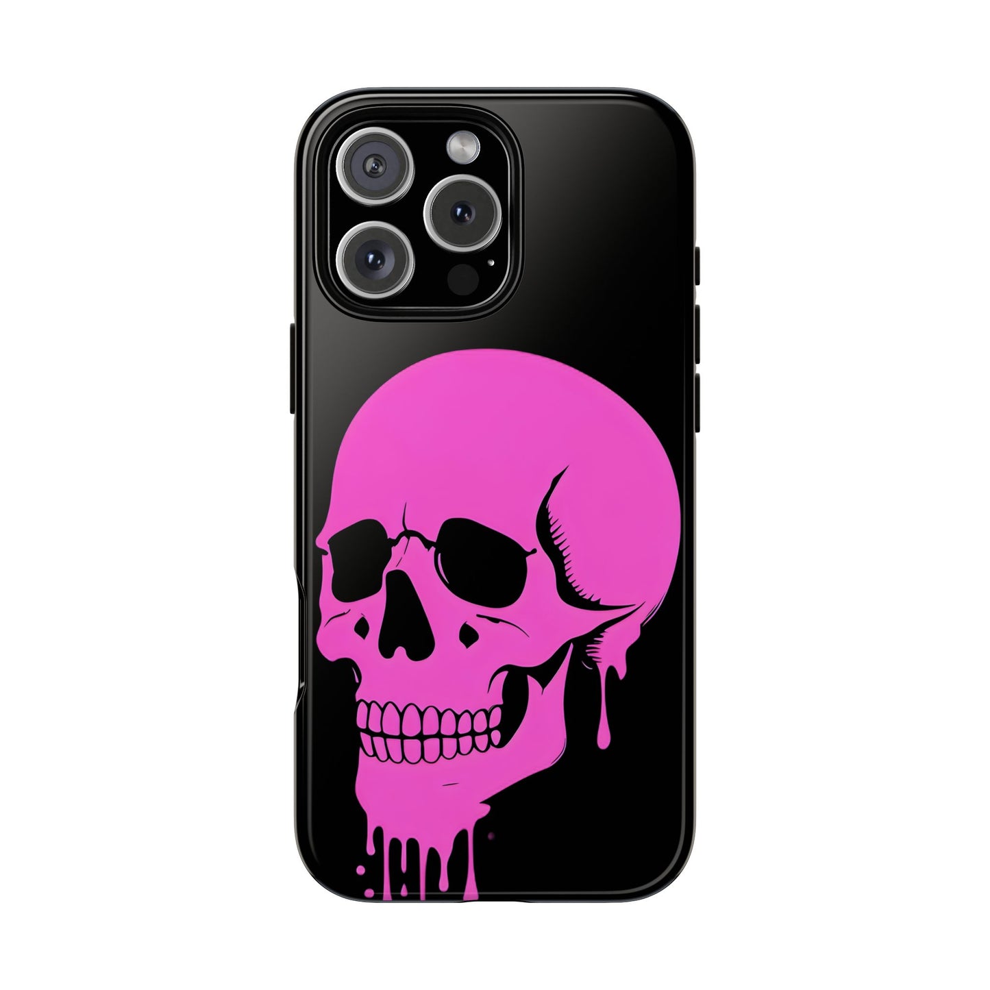 Dripping Skull Tough Phone Case - Hot Pink Spooky Design, Goth Coquette Aesthetic, Compatible with iPhone, Galaxy, and Google Phones