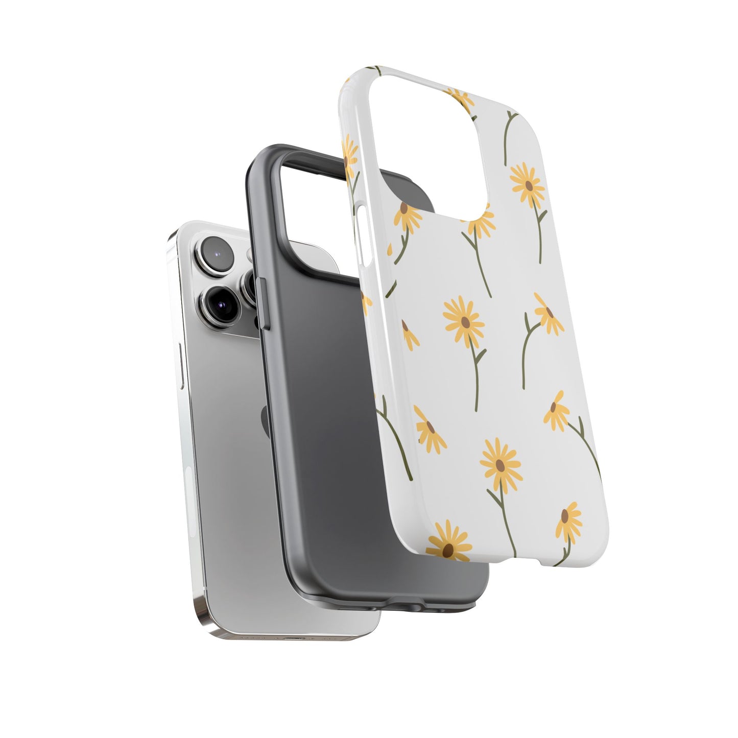 Sunflower Floral Tough Phone Case - Minimal Daisy-Inspired Print, Simple Botanical Aesthetic, Compatible with iPhone, Galaxy, and Google