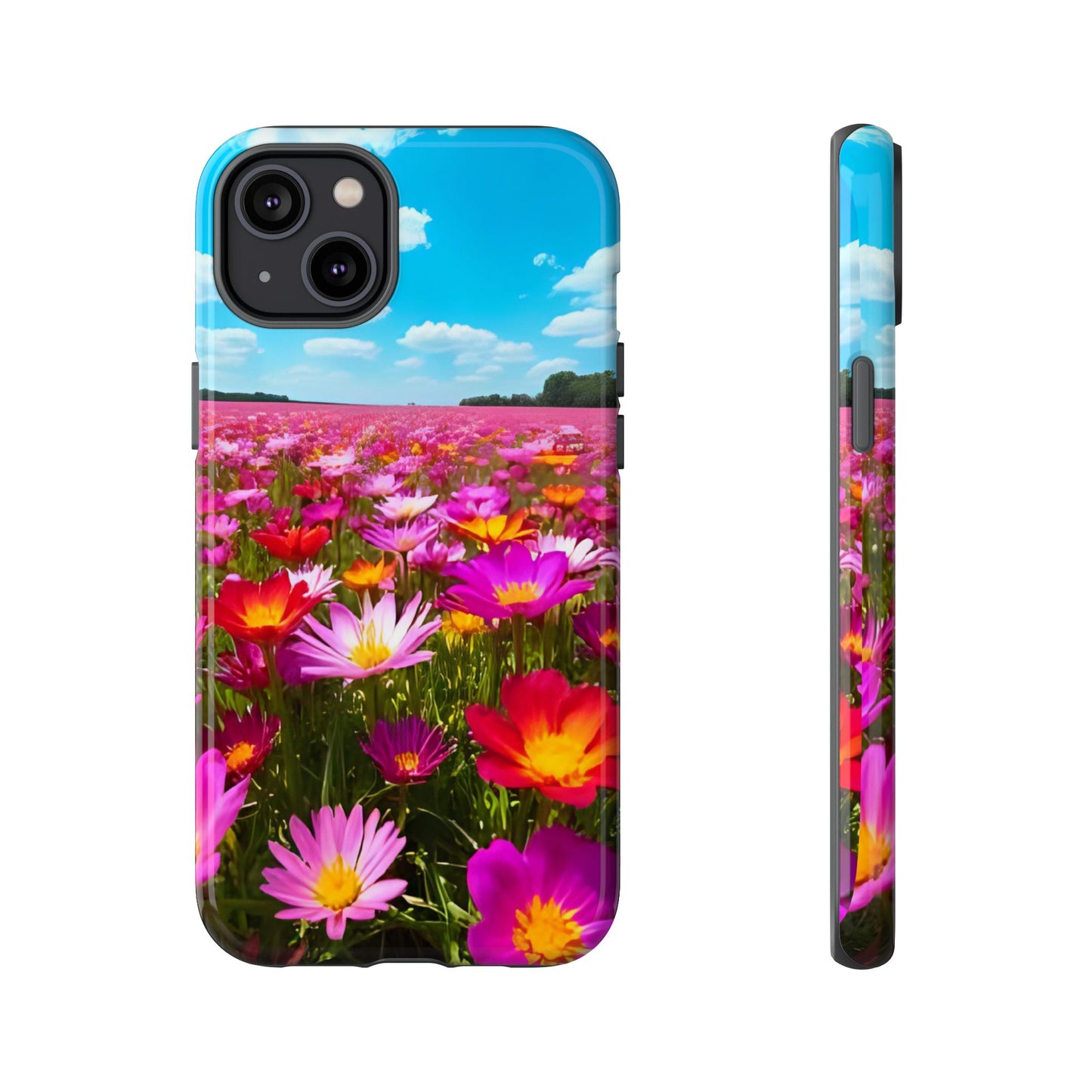 Flower Field Tough Phone Case - Wildflower Meadow Print, Colorful Nature Aesthetic, Compatible with iPhone, Galaxy, and Google Phones