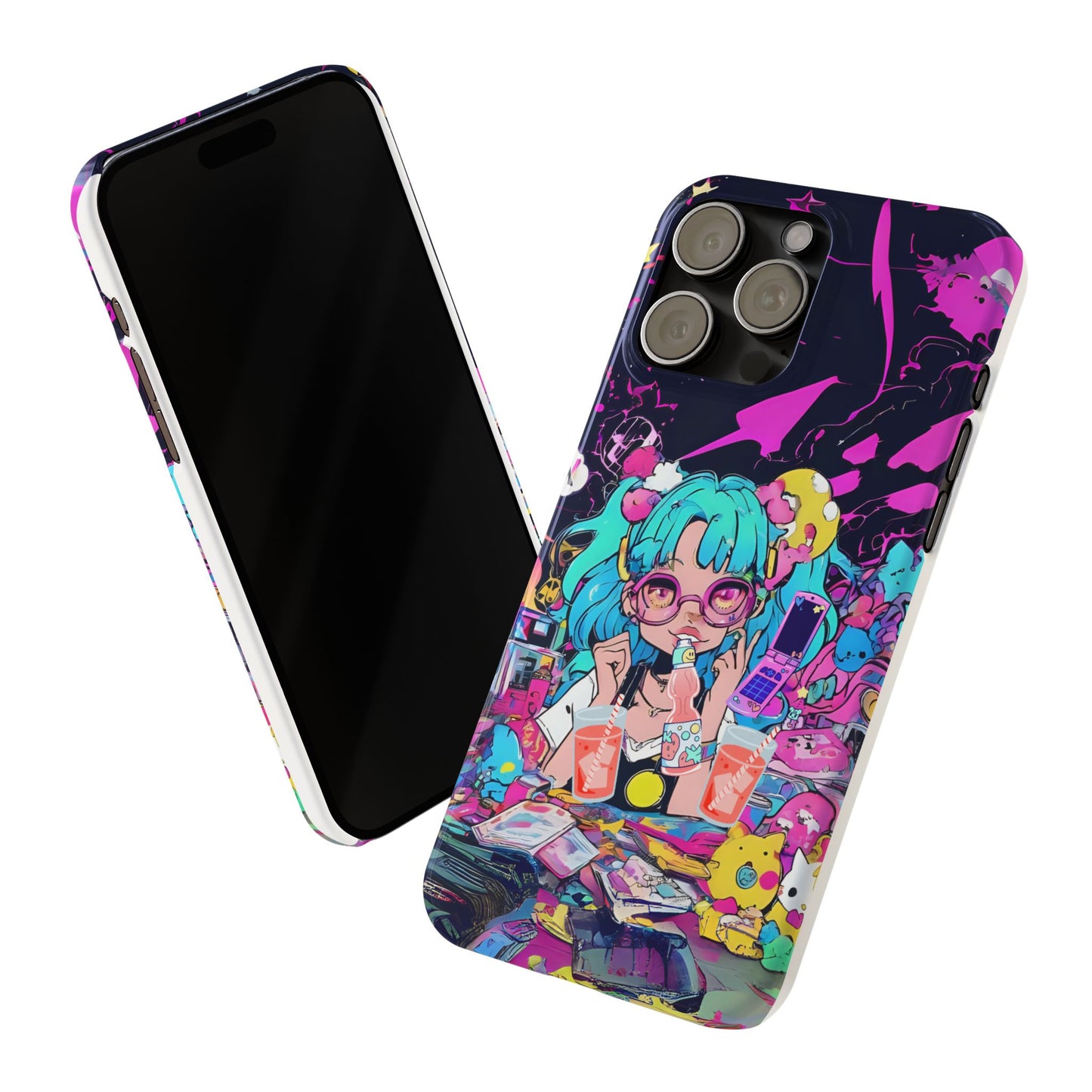2K Anime Girl Slim Phone Case - Kawaii Vaporwave Style, Cute Maximalist Aesthetic, Cute Phone Covers, Unique Gifts for Teens