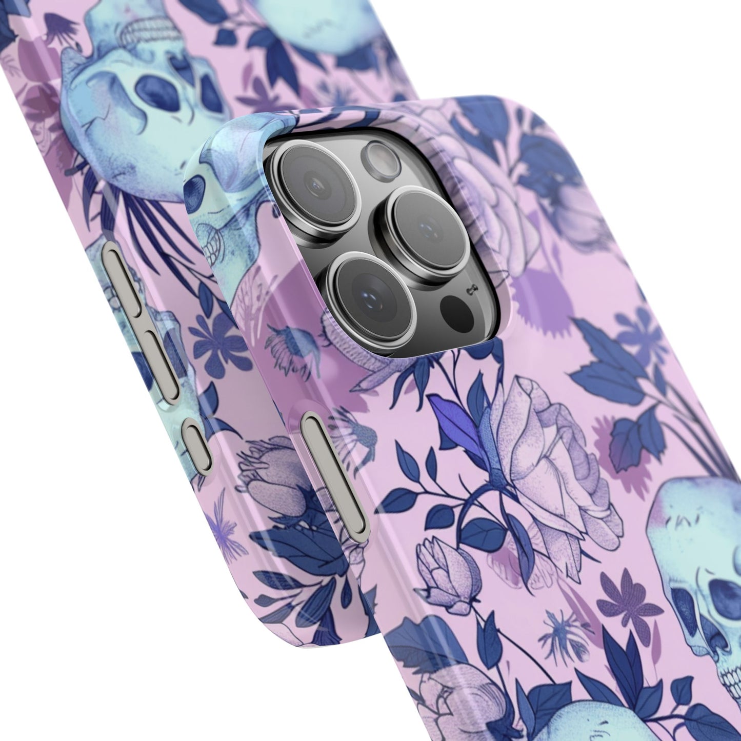 Floral Skull Slim Phone Case - Aesthetic, Trendy, Gift for Goth Lovers, Unique Phone Accessories, Floral Print, Halloween Decor