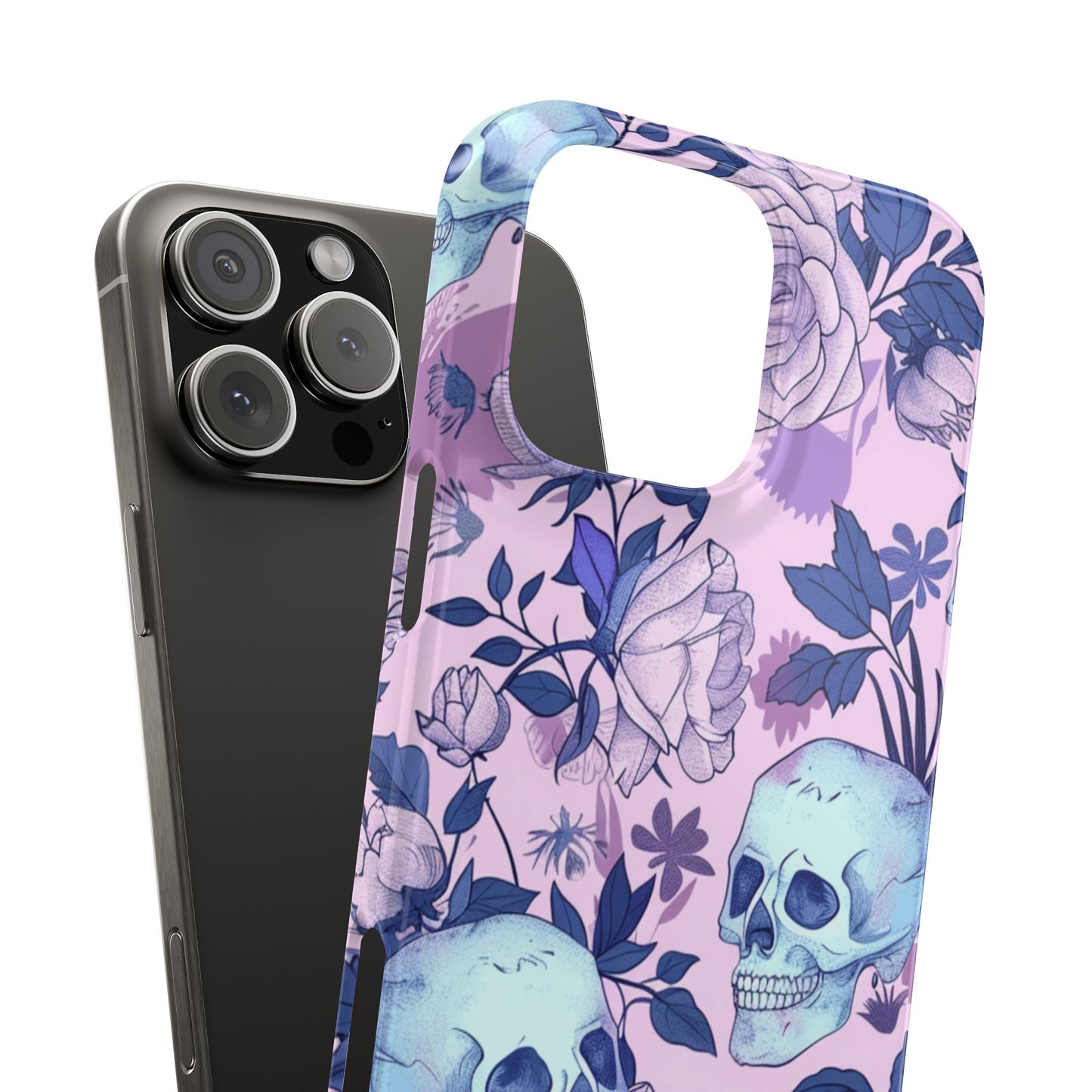 Floral Skull Slim Phone Case - Aesthetic, Trendy, Gift for Goth Lovers, Unique Phone Accessories, Floral Print, Halloween Decor