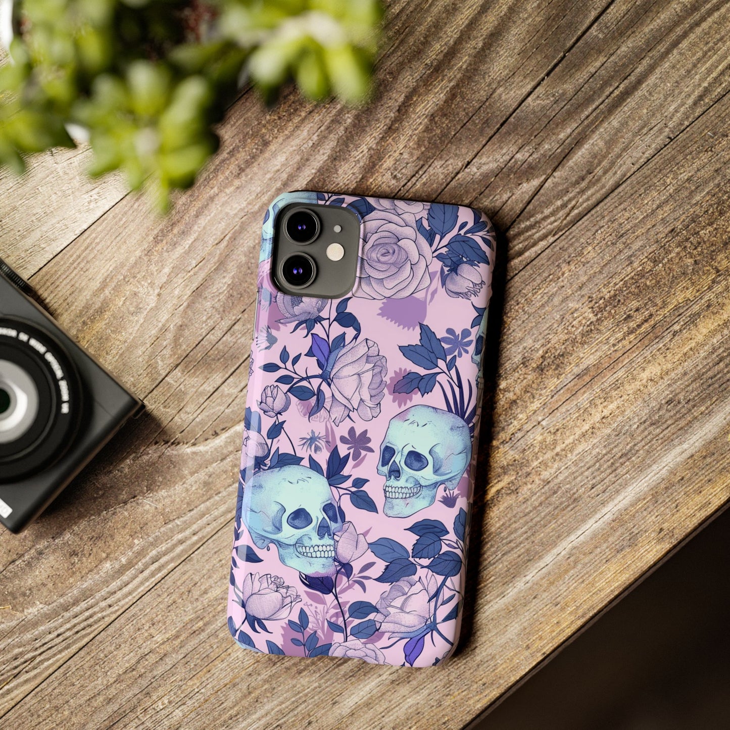 Floral Skull Slim Phone Case - Aesthetic, Trendy, Gift for Goth Lovers, Unique Phone Accessories, Floral Print, Halloween Decor