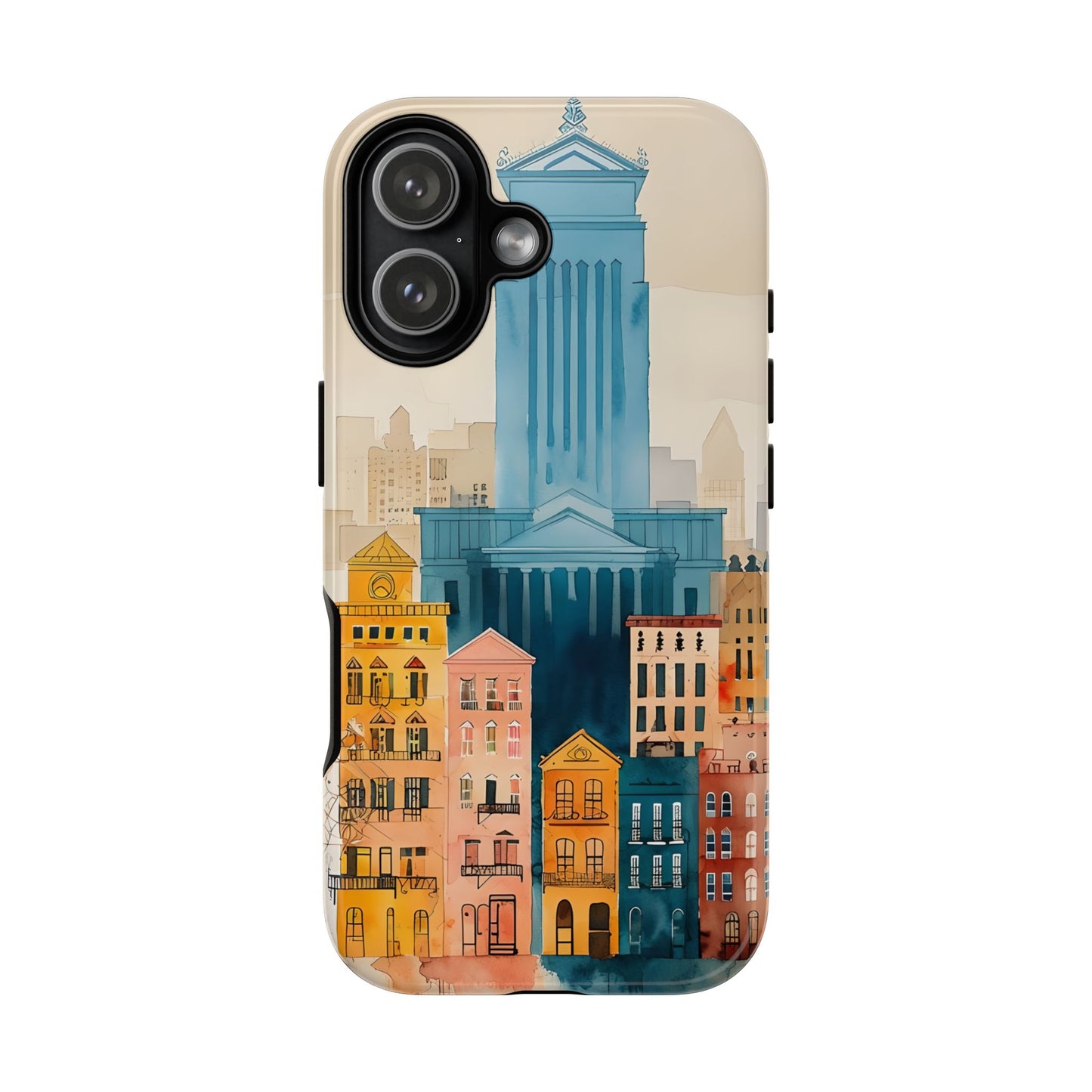 Cityscape Tough Phone Case, Philadelphia Skyline Art, Colorful Urban Design, compatible with iPhone 17, 16, 15, 14, 13, Galaxy, Google