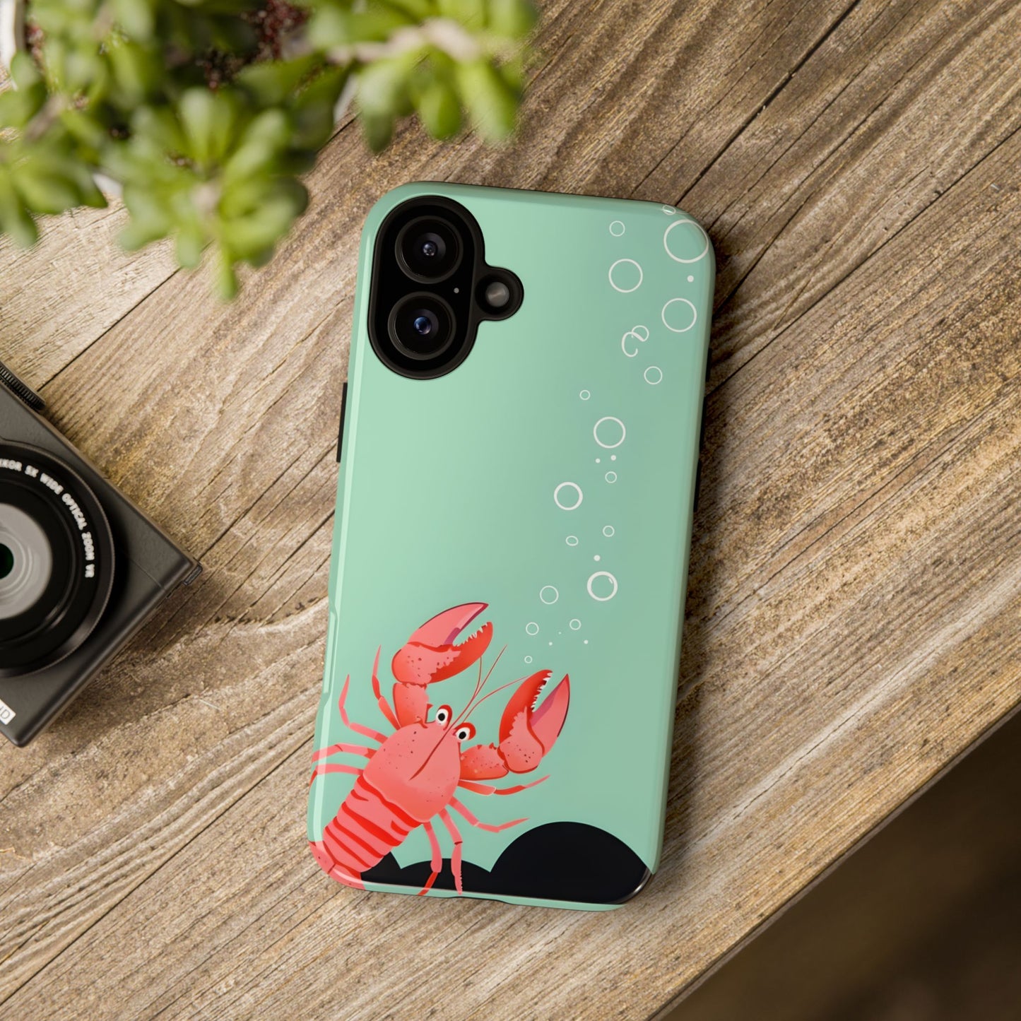 Whimsical Lobster Phone Case - Funny Sea Creature Tough Case Gift - Sea Foam Green Ocean Design - Compatible with iPhone Galaxy Google