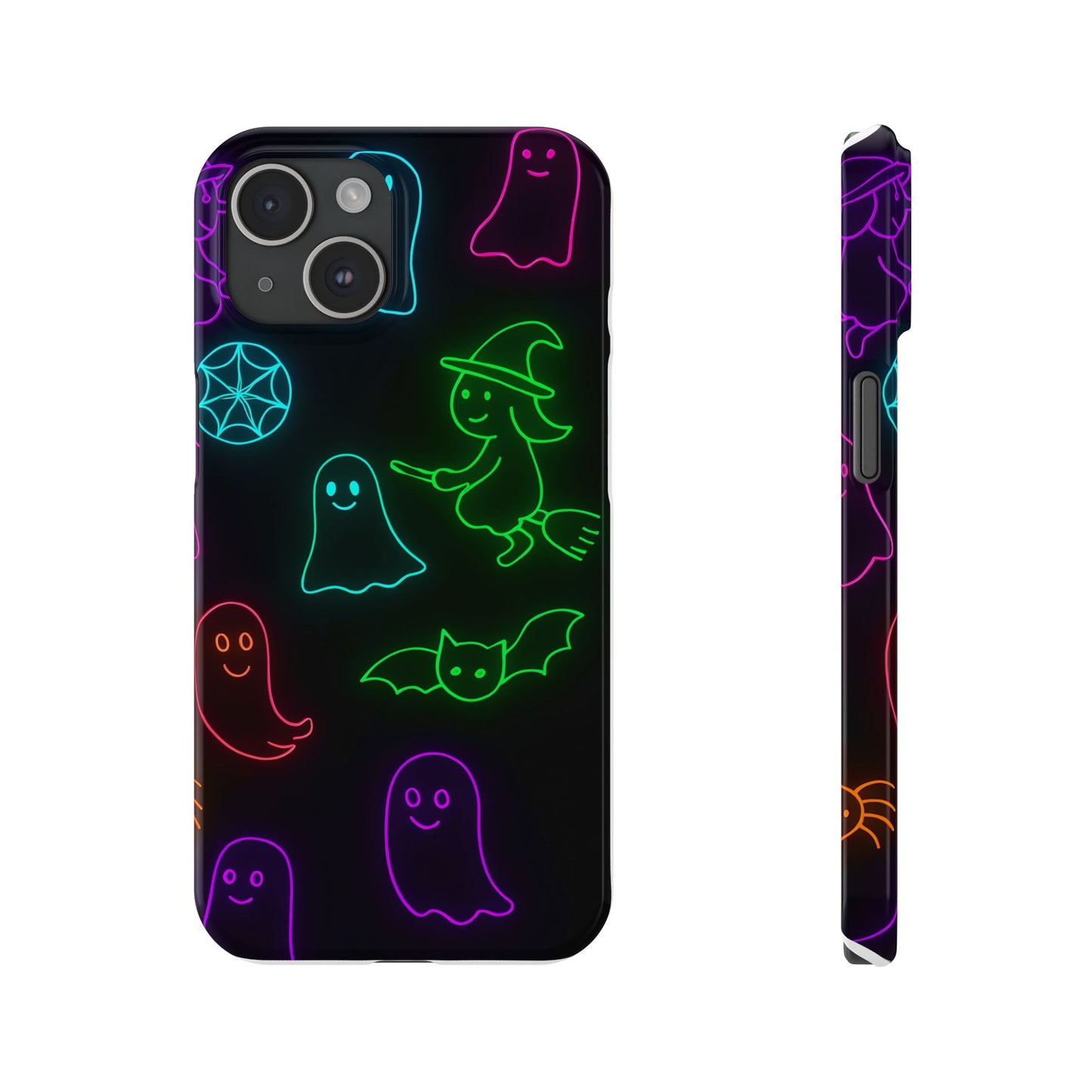 Neon Halloween Phone Case, Cute Ghost Witch Aesthetic Slim Phone Case, Compatible with iPhone, Galaxy, Google