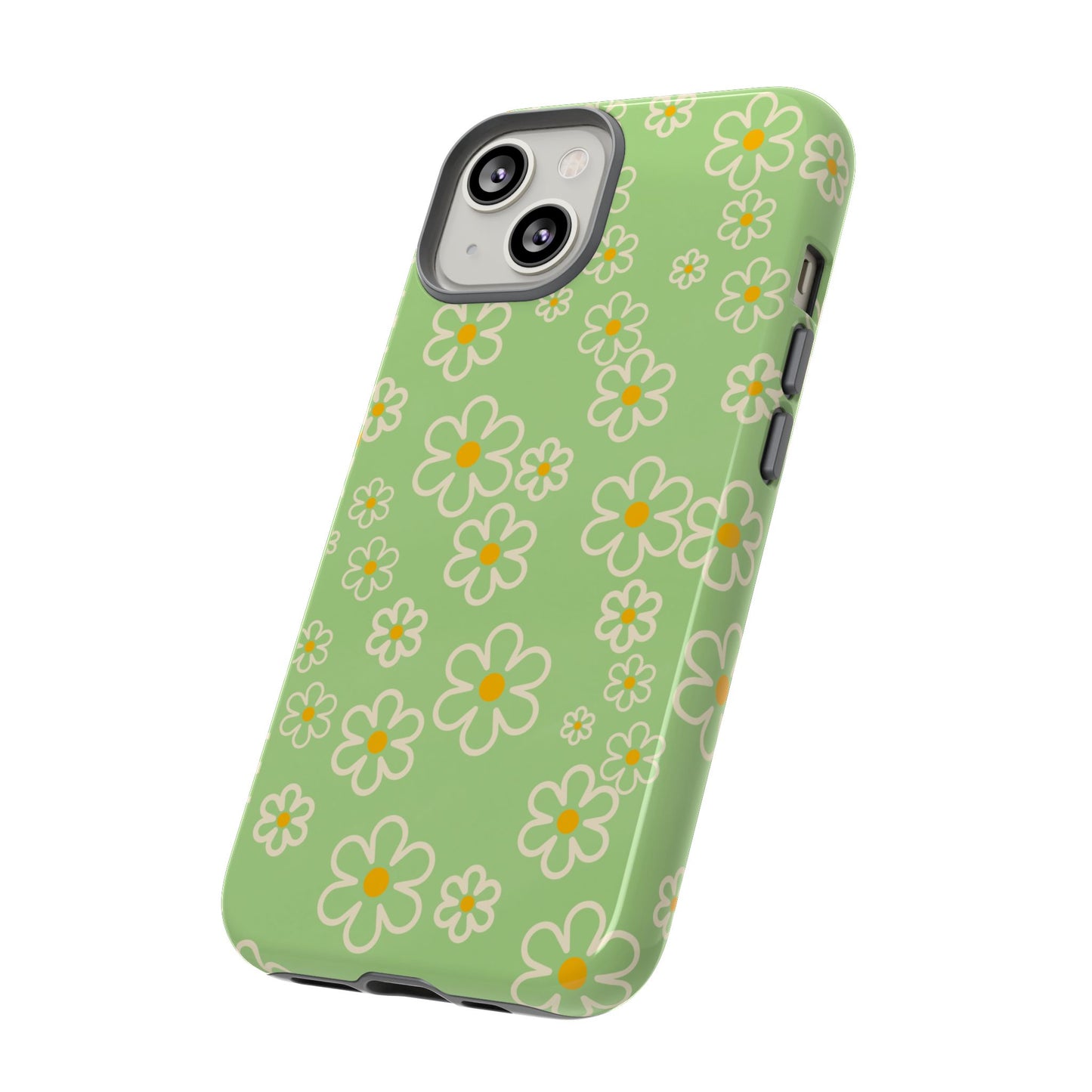 Minimal Daisy Flower Tough Phone Case - Retro Coquette Floral Print, Cute Soft Aesthetic, Compatible with iPhone, Galaxy, and Google Phones