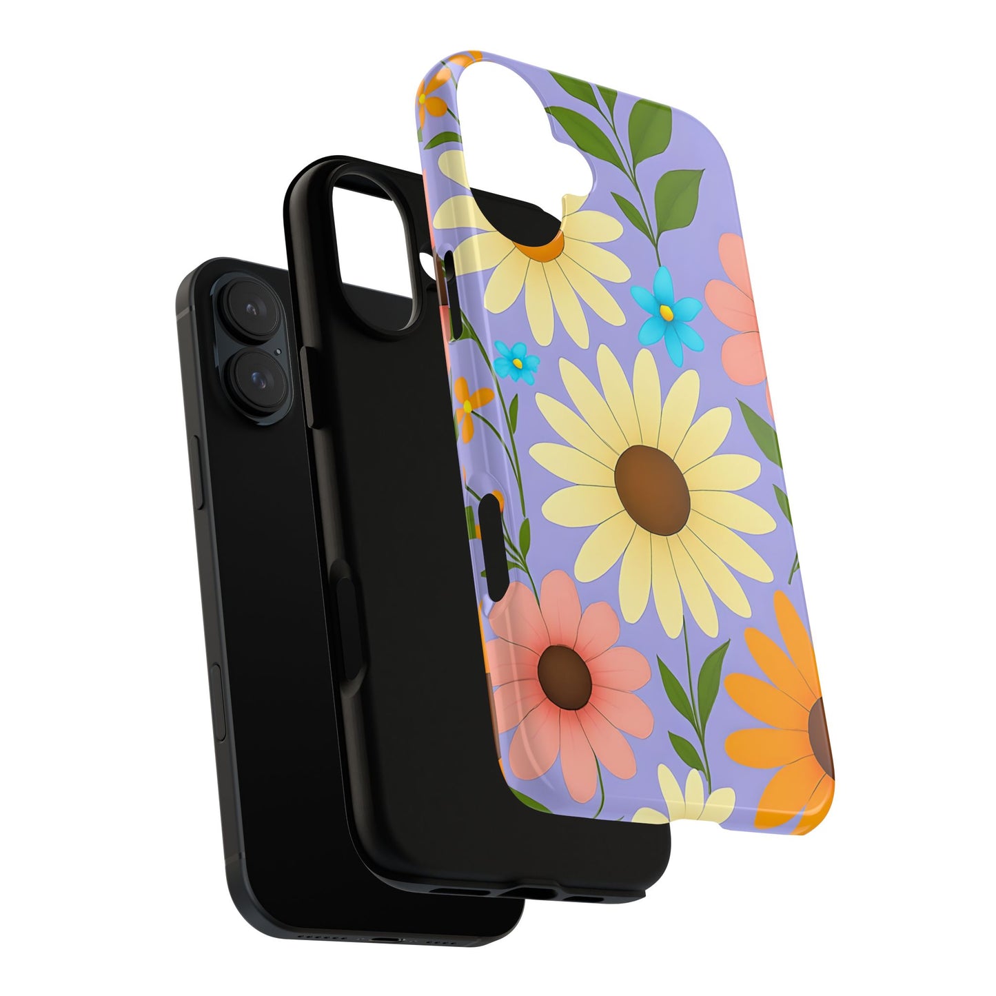 Minimal Daisy Flower Tough Phone Case - Retro Coquette Floral Print, Cute Soft Aesthetic, Compatible with iPhone, Galaxy, and Google Phones