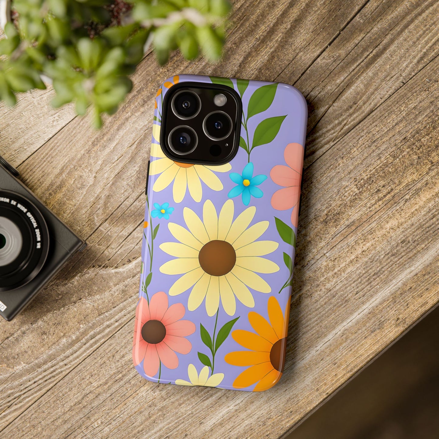Minimal Daisy Flower Tough Phone Case - Retro Coquette Floral Print, Cute Soft Aesthetic, Compatible with iPhone, Galaxy, and Google Phones