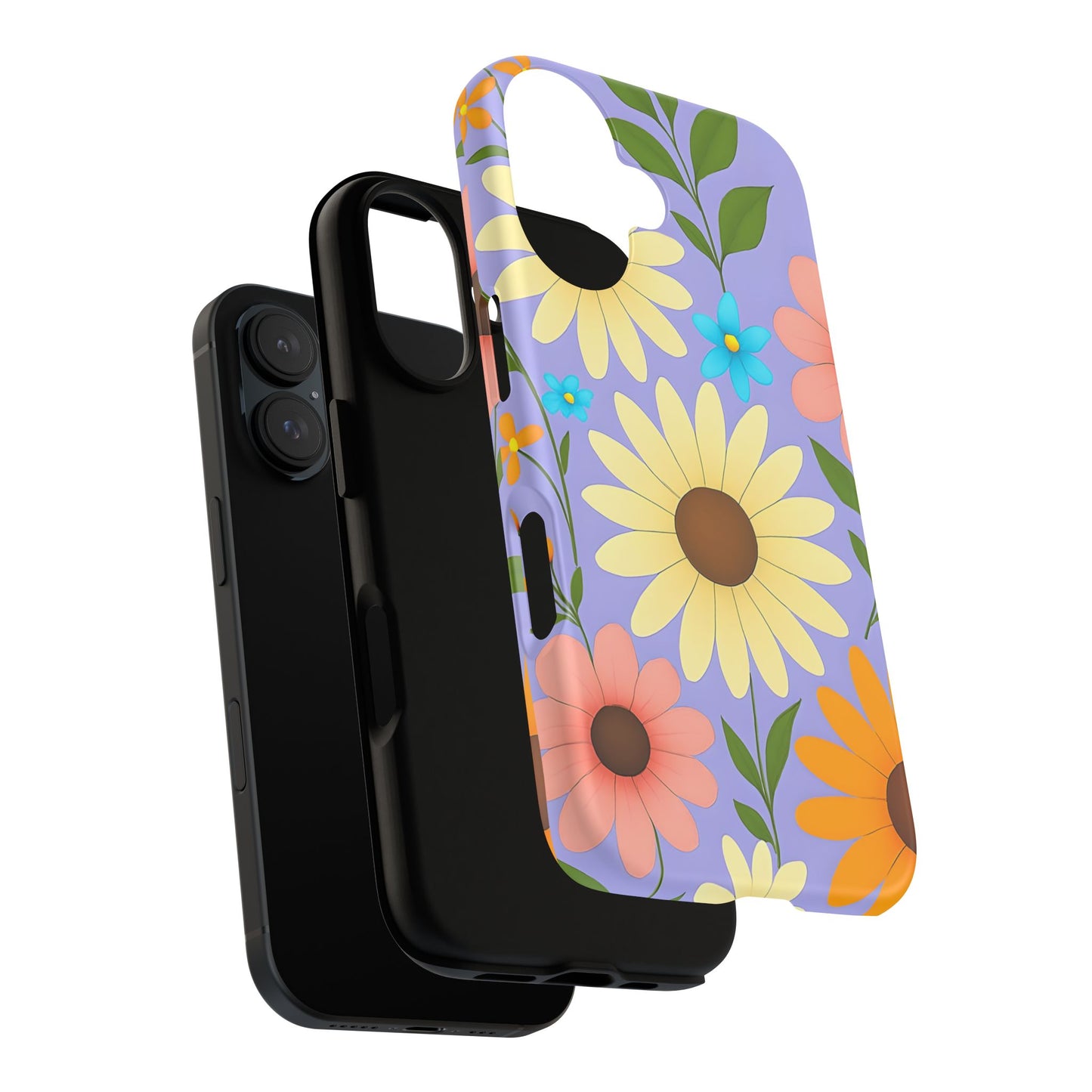 Minimal Daisy Flower Tough Phone Case - Retro Coquette Floral Print, Cute Soft Aesthetic, Compatible with iPhone, Galaxy, and Google Phones