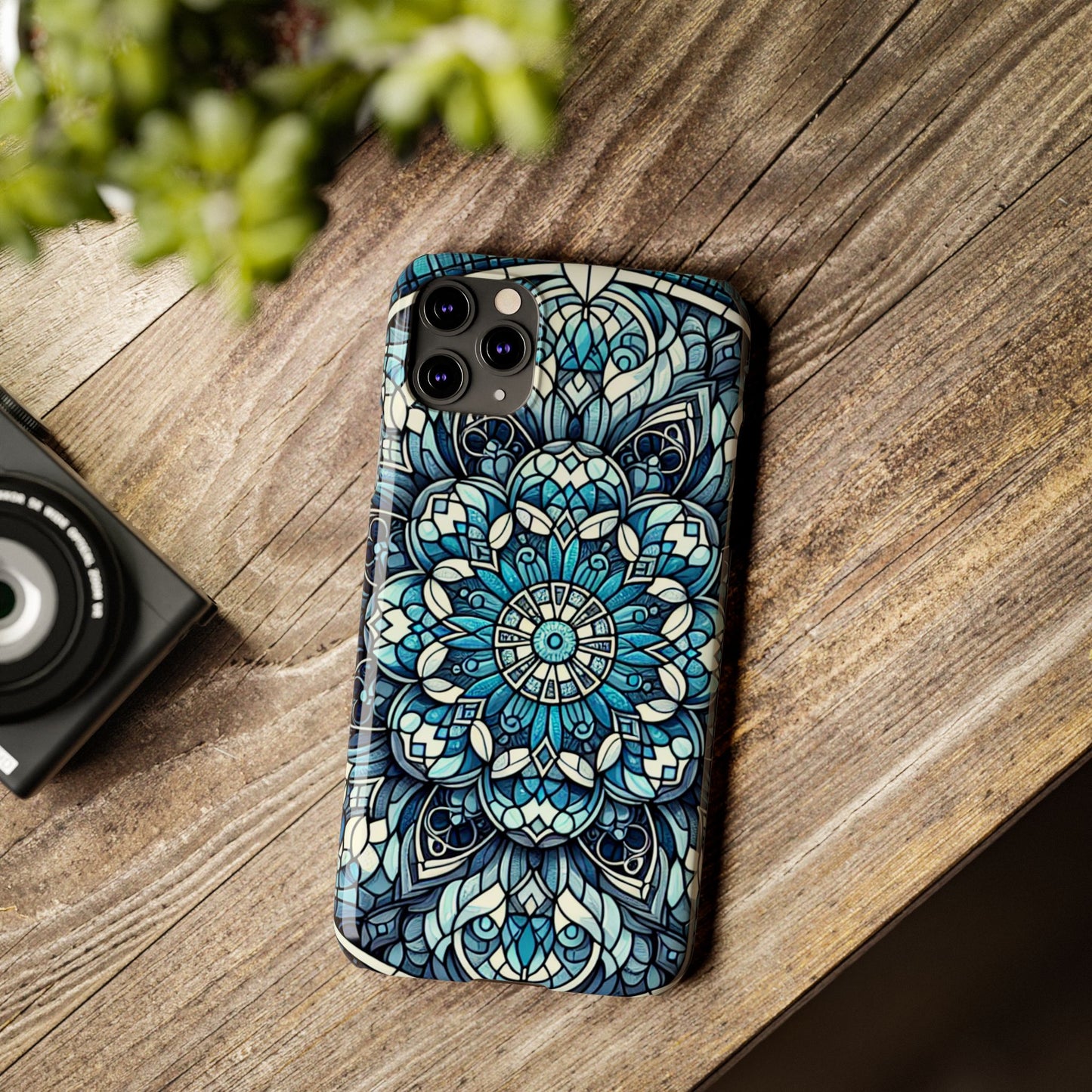 Decorative Slim Phone Case - Blue Mandala Design, Gift for Her, Phone Accessories, Boho Style, Unique Cell Phone Cover, Trendy Tech