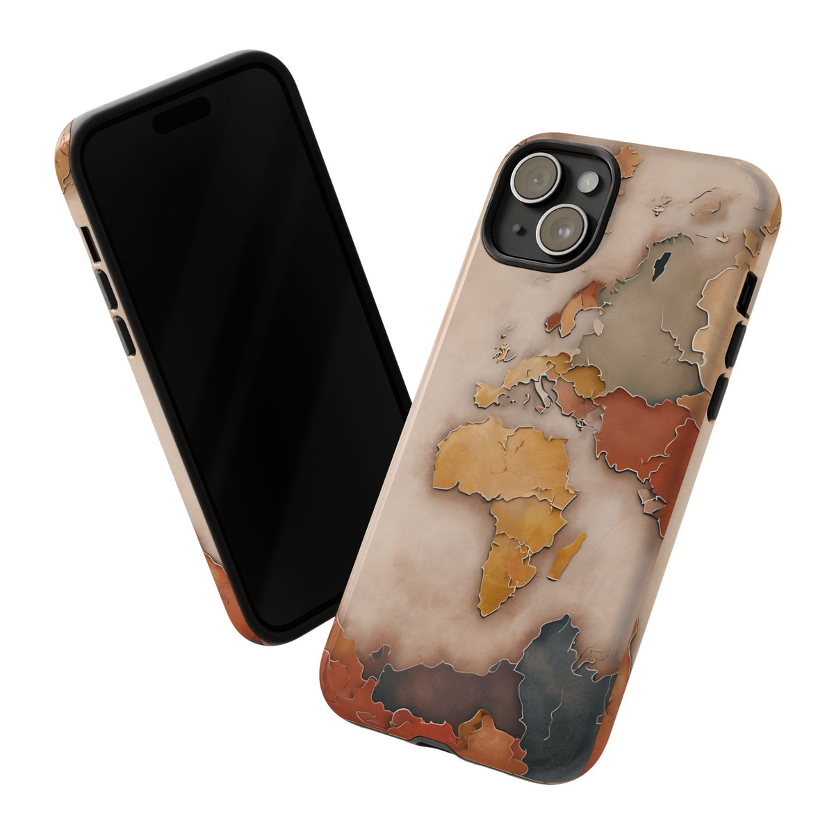 Vintage World Map Tough Phone Case, Old World Travel, Antique Earth Globe Phone Cover, Compatible with iPhone, Galaxy, Google