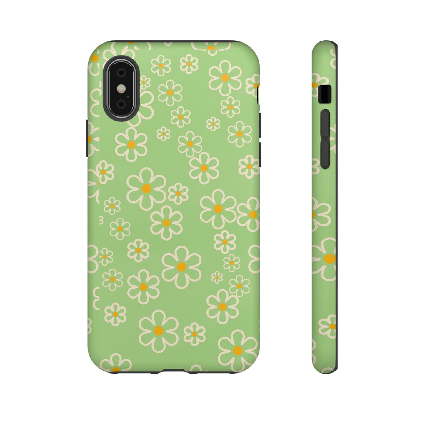 Minimal Daisy Flower Tough Phone Case - Retro Coquette Floral Print, Cute Soft Aesthetic, Compatible with iPhone, Galaxy, and Google Phones