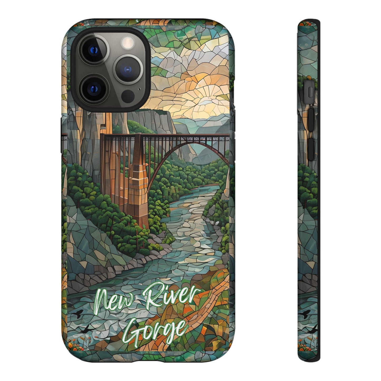 New River Gorge Mosaic Tough Phone Case, Mountain River Landscape Scenic Forest Aesthetic, Compatible with iPhone, Galaxy, and Google Phones