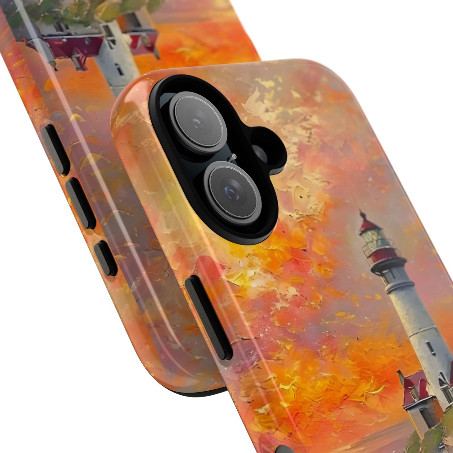 Lighthouse Ocean Scenery Tough Phone Case, Oil Painting, Sunset Coastal Compatible with iPhone 17, 16, 15, 14, 13, Galaxy, Google