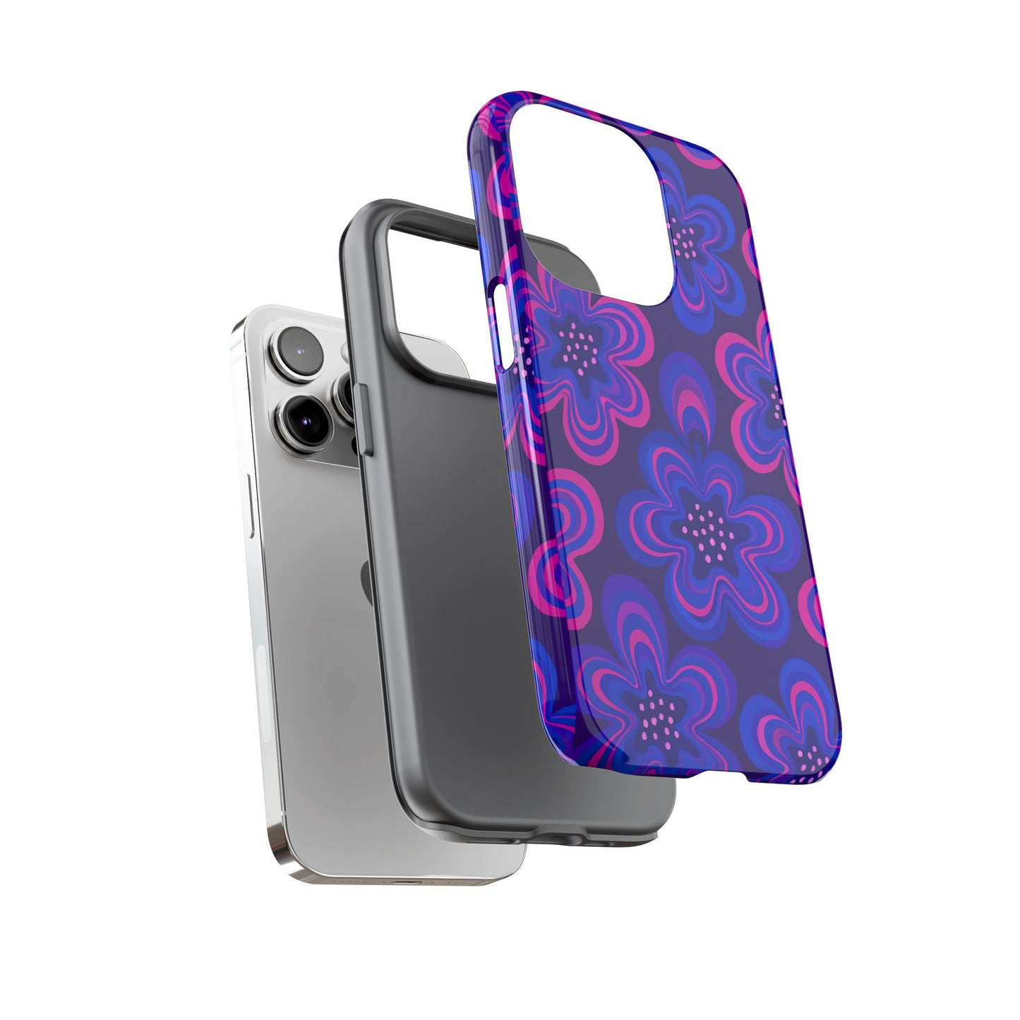 Retro Swirl Flower Tough Phone Case - Groovy Psychedelic Floral Pattern, Funky Vintage Aesthetic, Compatible with iPhone, Galaxy, and Google