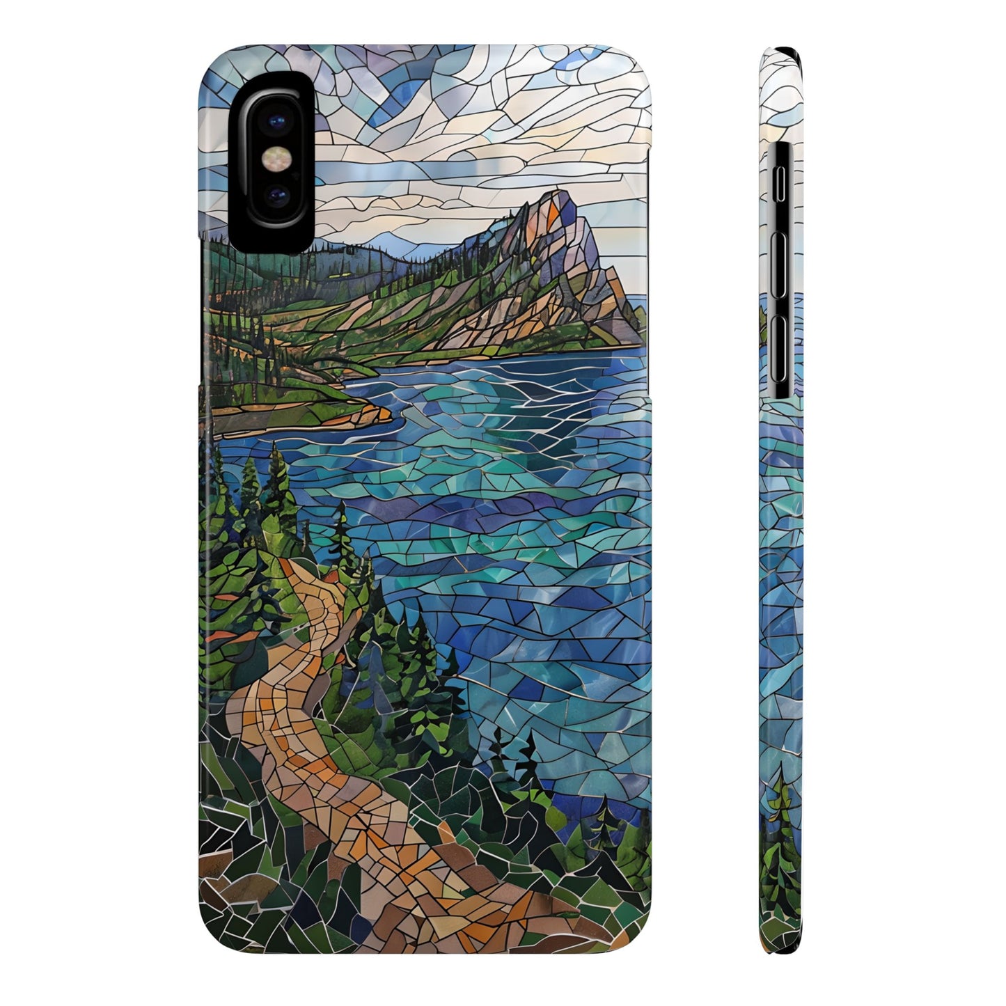 Isle Royale Mosaic Slim Phone Case, Remote Island Wilderness Art, Great Lakes Nature Aesthetic, Eco-Friendly Phone Accessory