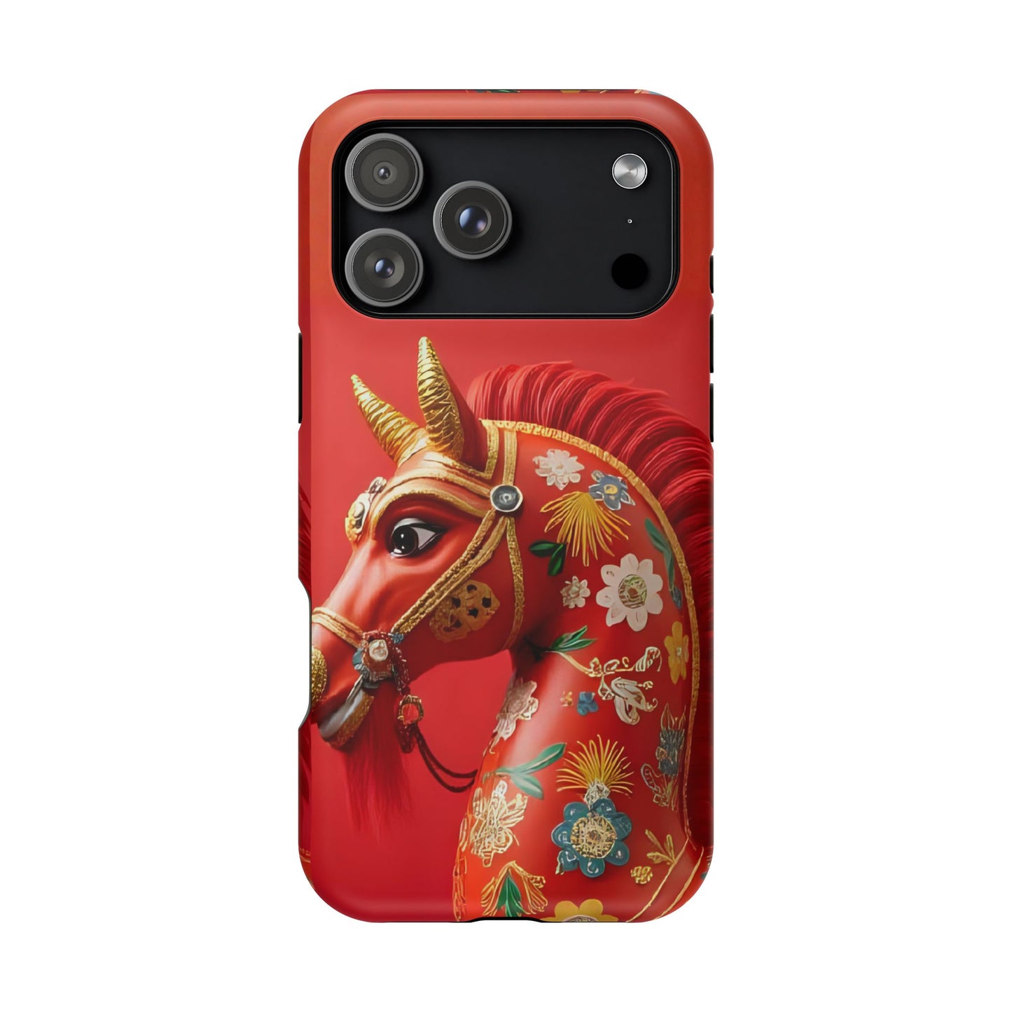 Year of the Horse Floral Art Magnetic Phone Case, Chinese Zodiac 2026 Design, compatible with iPhone 17 16 15 14 13
