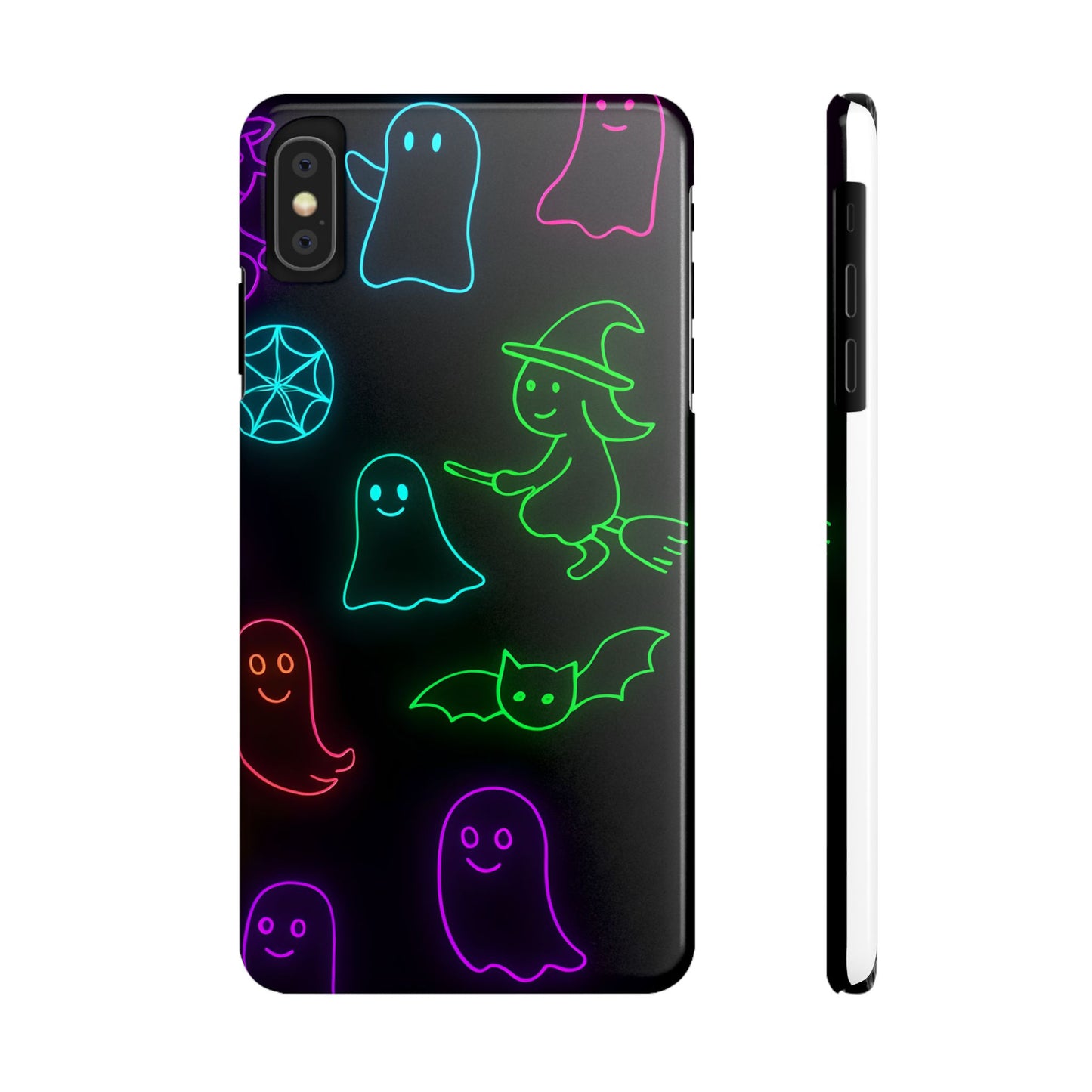 Neon Halloween Phone Case, Cute Ghost Witch Aesthetic Slim Phone Case, Compatible with iPhone, Galaxy, Google