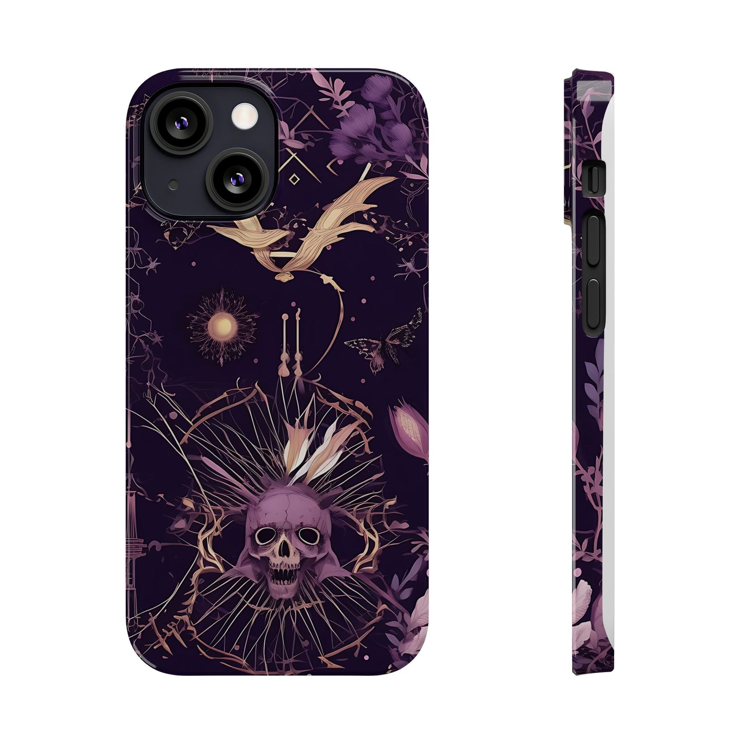 Gothic Floral Slim Phone Cases, Ghostly Style Mobile Cover, Dark Aesthetic Gift, Unique Protective Case, Perfect for Halloween