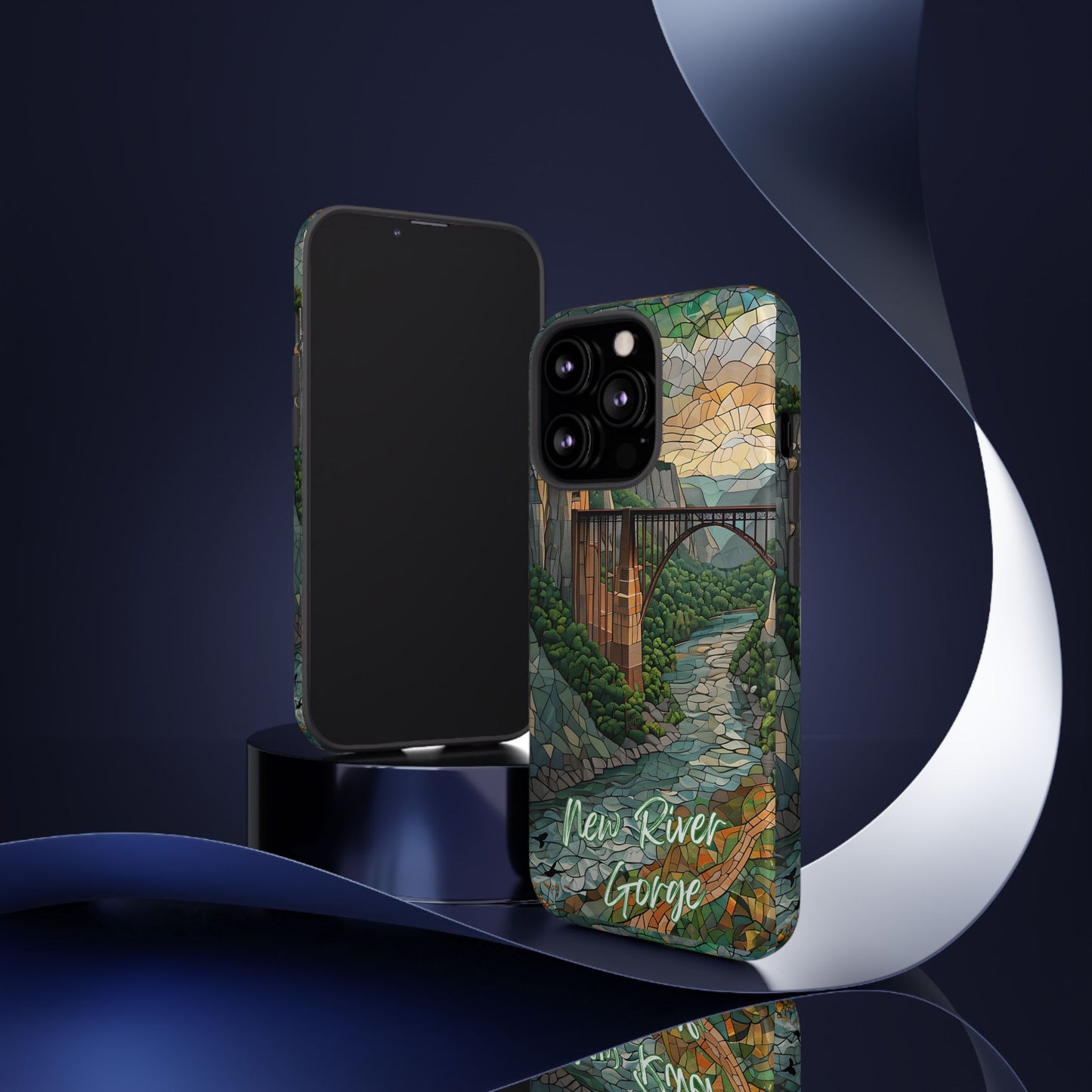 New River Gorge Mosaic Tough Phone Case, Mountain River Landscape Scenic Forest Aesthetic, Compatible with iPhone, Galaxy, and Google Phones