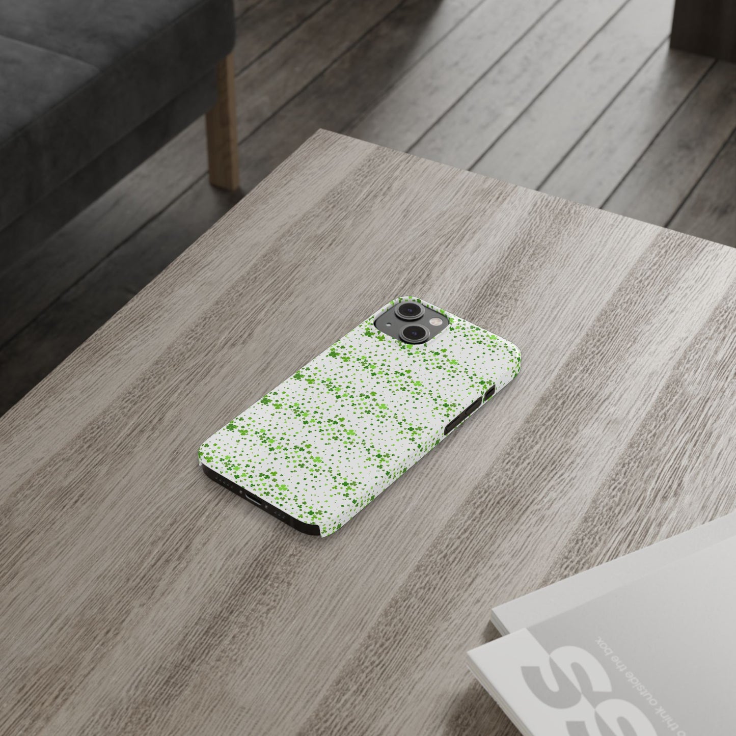 Shamrock Slim Phone Case, Minimal St Patricks Day Clover Pattern, Irish Green Cover Compatible with iPhone 17, 16, 15, 14, 13, 12, 11