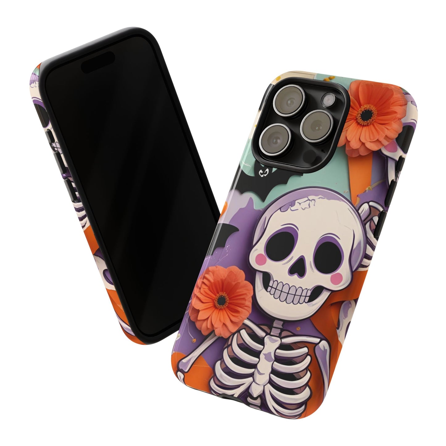 Summerween Skull Phone Case, Halloween Floral Skeleton Phone Cover, Pumpkin Goth Aesthetic Case, Spooky Fall Accessory, Floral Horror Gift
