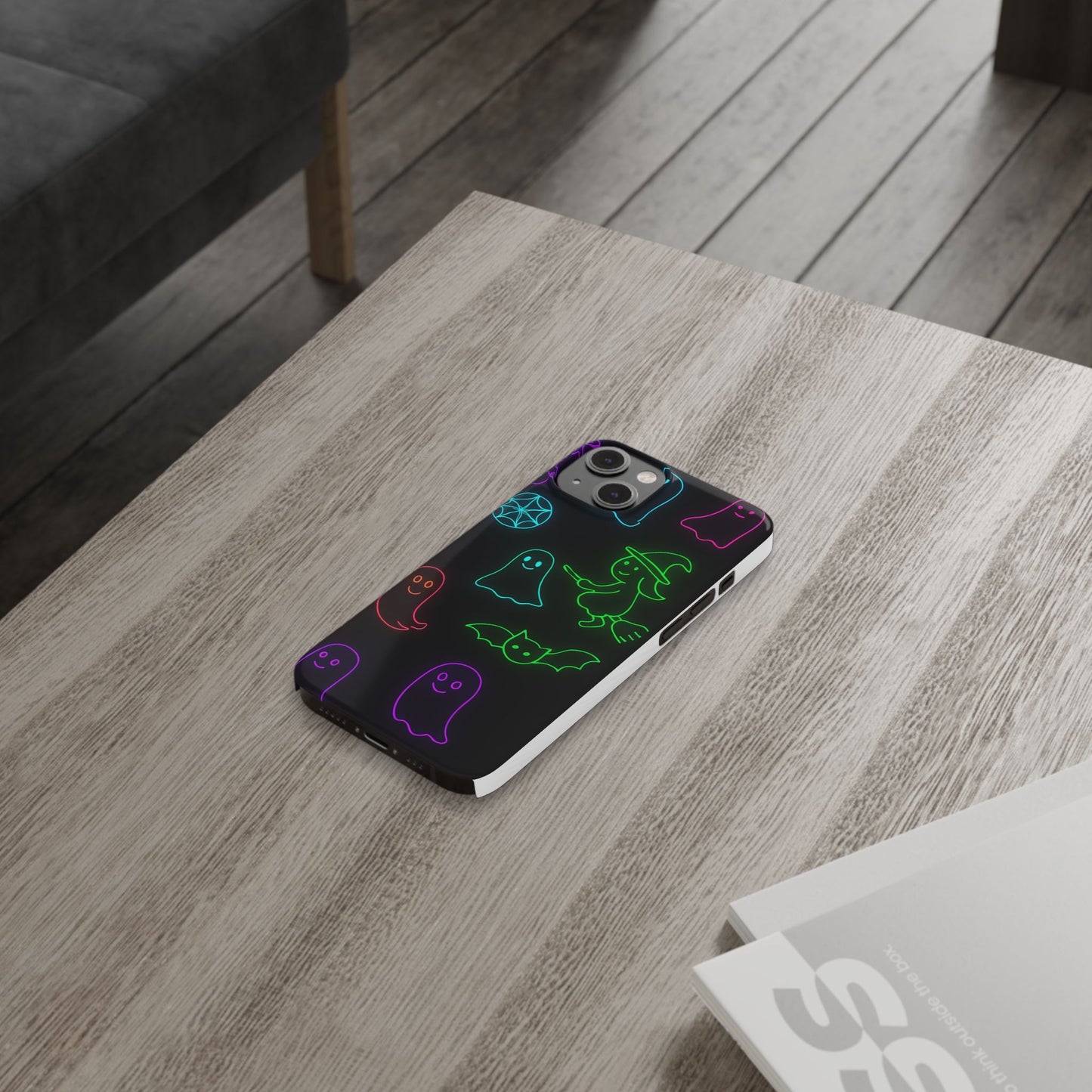 Neon Halloween Phone Case, Cute Ghost Witch Aesthetic Slim Phone Case, Compatible with iPhone, Galaxy, Google