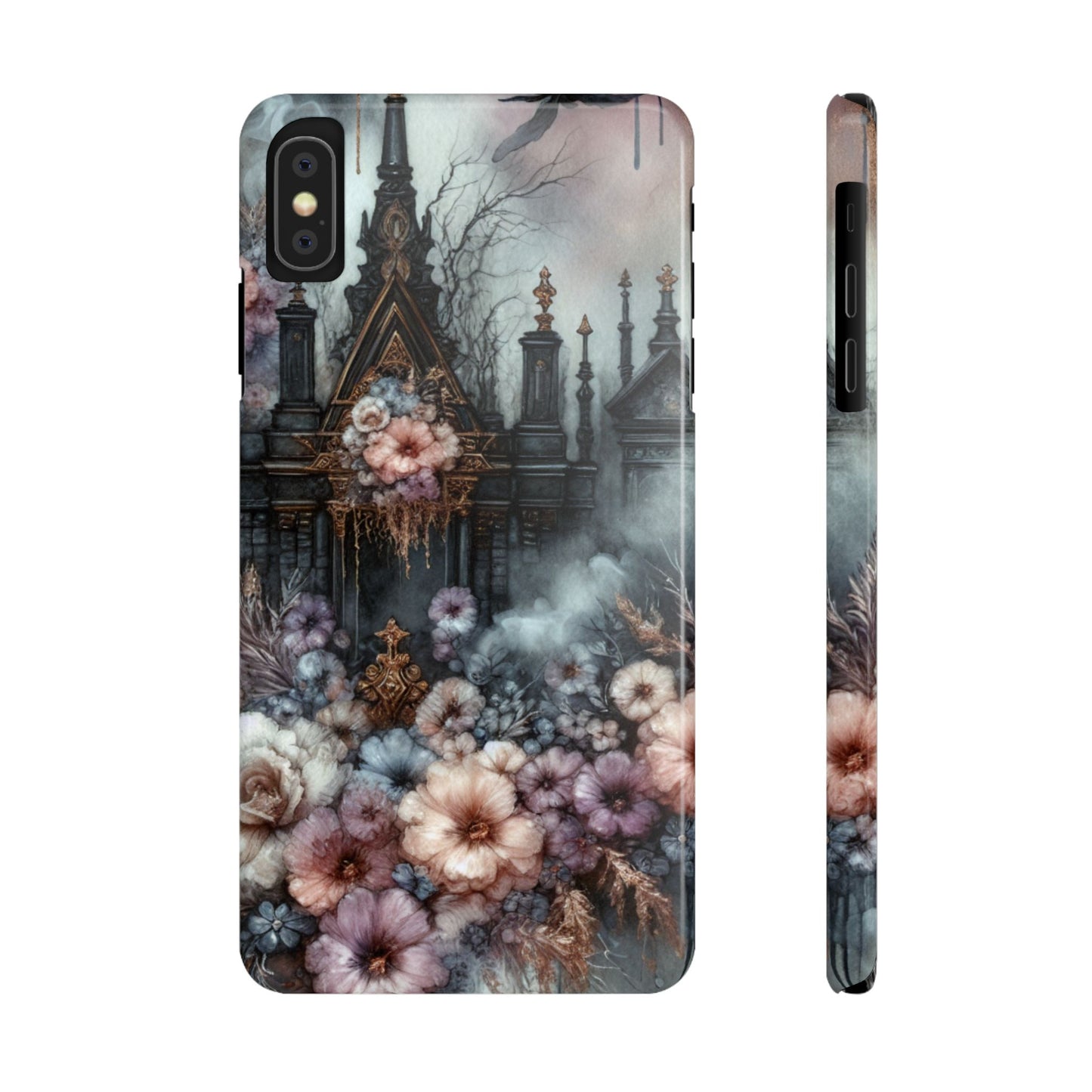Gothic Floral Slim Phone Case, Dark Fantasy Phone Cover, Unique Flower Design, Phone Accessory for Halloween, Gift for Her