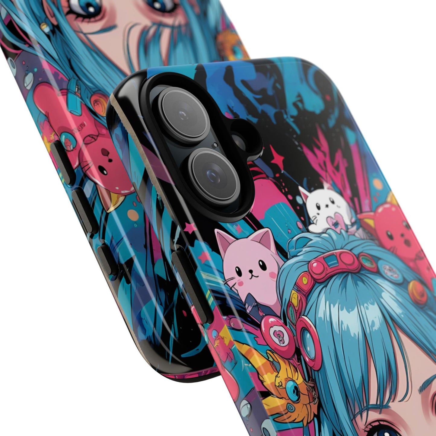 Y2K Anime Girl Tough Phone Case - Cute Maximalist Aesthetic, Kawaii Vaporwave Style, Compatible with iPhone, Galaxy, and Google Phones