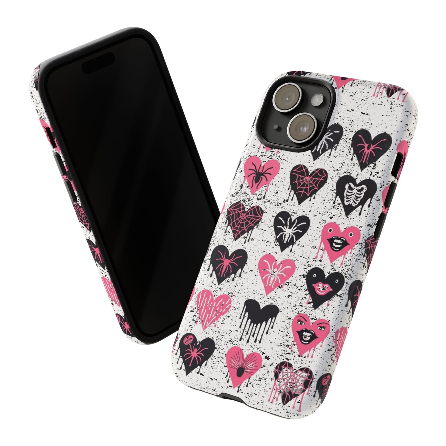 Goth Heart Phone Case, Pink Punk Spider Web Phone Cover, Creepy Cute Skeleton Lips Case, Alt Girl Horror Aesthetic Accessory, Dripping Heart