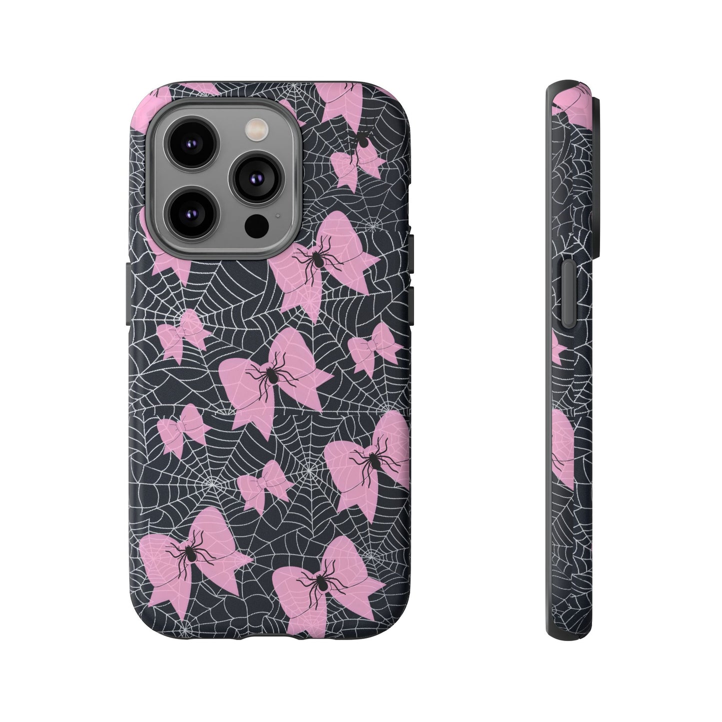 Pink Spider Bow Phone Case, Goth Coquette Spiderweb Phone Cover Creepy Cute Halloween Aesthetic Case Spooky Glam Girl Accessory for Alt Fans
