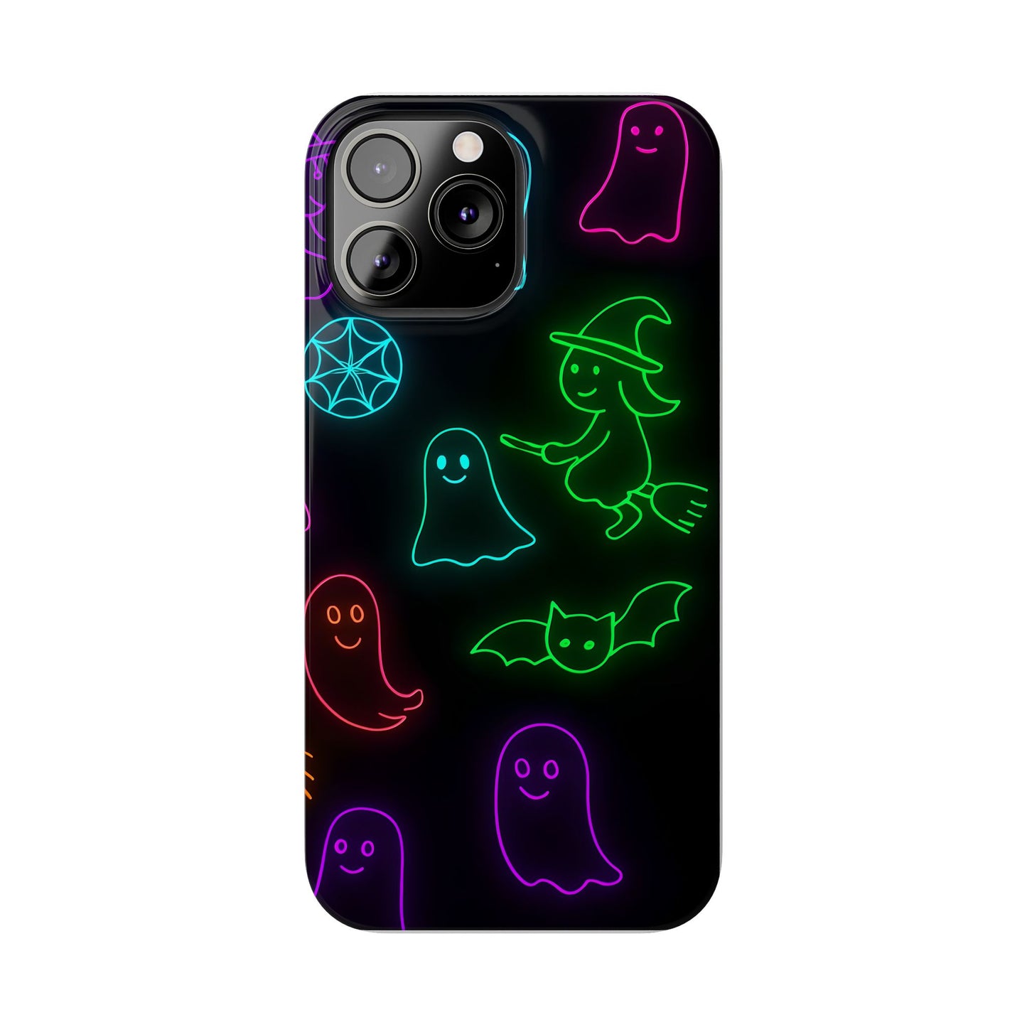 Neon Halloween Phone Case, Cute Ghost Witch Aesthetic Slim Phone Case, Compatible with iPhone, Galaxy, Google