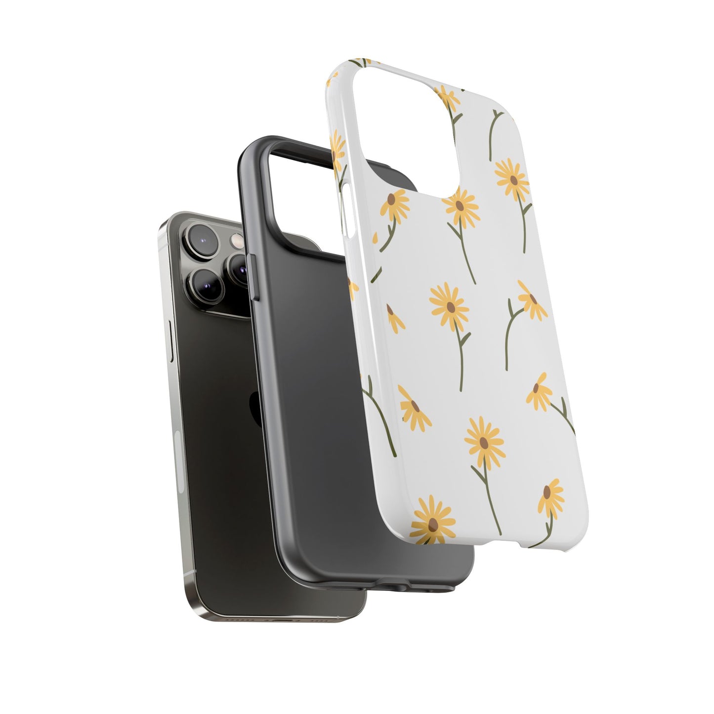 Sunflower Floral Tough Phone Case - Minimal Daisy-Inspired Print, Simple Botanical Aesthetic, Compatible with iPhone, Galaxy, and Google